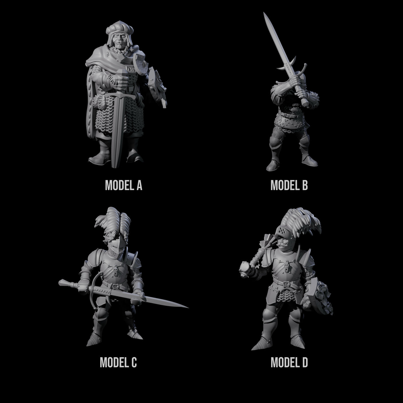 Four Pious Knights Miniature for Dungeons and Dragons, Pathfinder or other TTRPGs