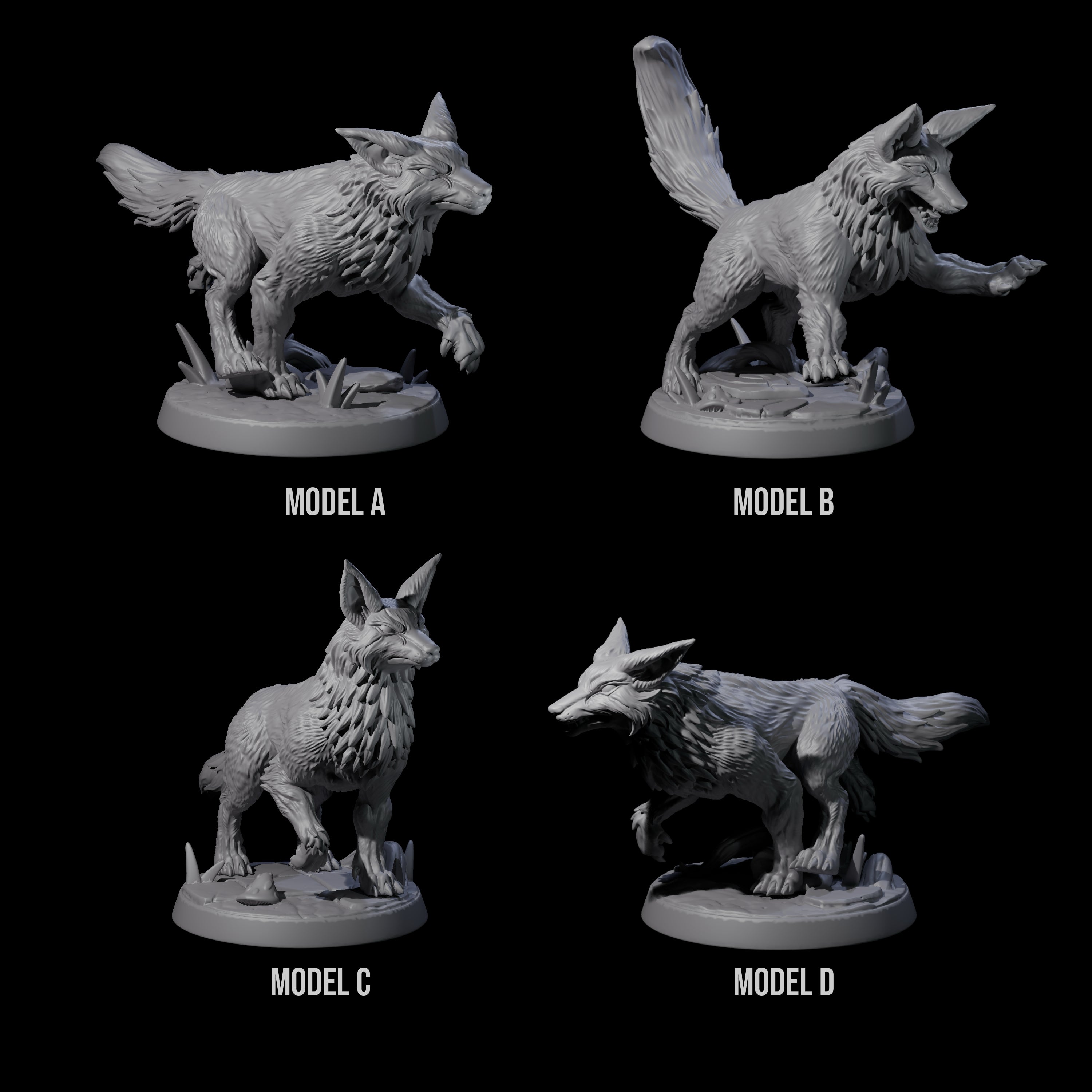 Four Playful Foxes Miniature for Dungeons and Dragons, Pathfinder or other TTRPGs