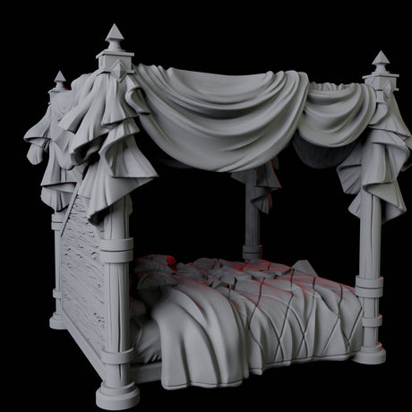 Four Poster Bed Miniature for Dungeons and Dragons, Pathfinder or other TTRPGs
