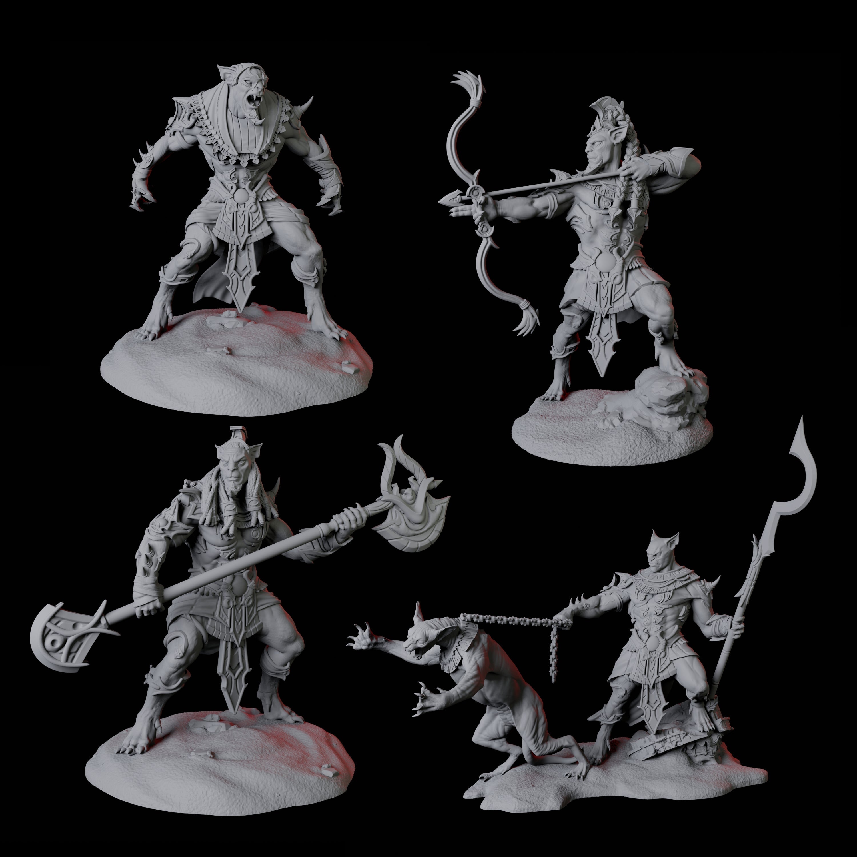 Four Powerful Tabaxi Warriors Miniature for Dungeons and Dragons, Pathfinder or other TTRPGs