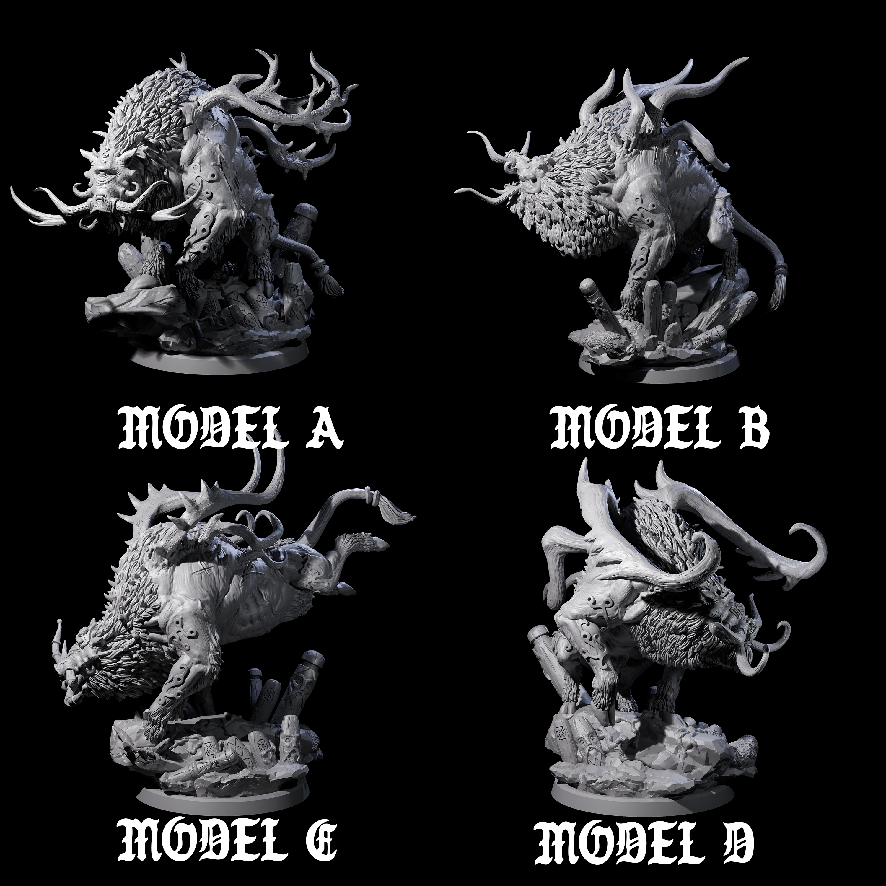 Four Primal Forest Beasts of the Green Wastes Miniature for Dungeons and Dragons, Pathfinder or other TTRPGs