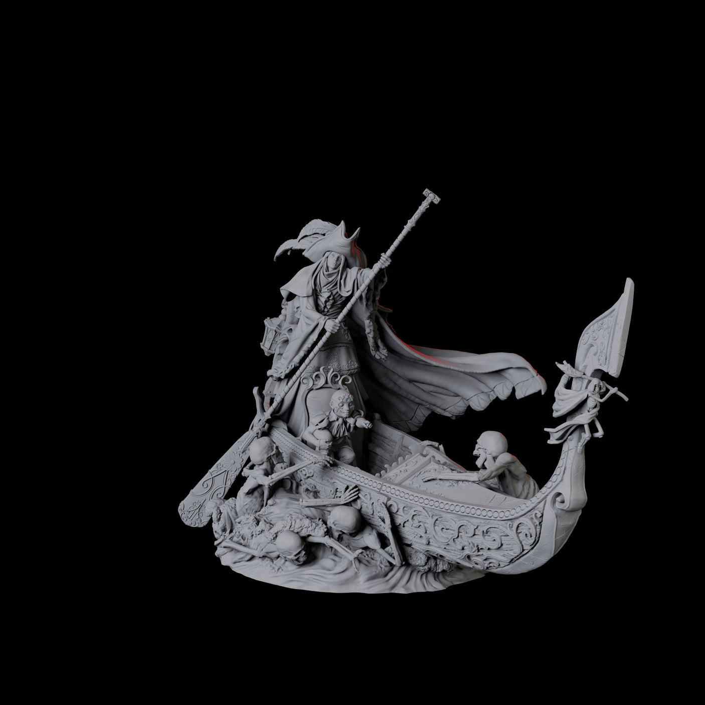 Four Punting Gondoliers of the River Styx Miniature for Dungeons and Dragons, Pathfinder or other TTRPGs
