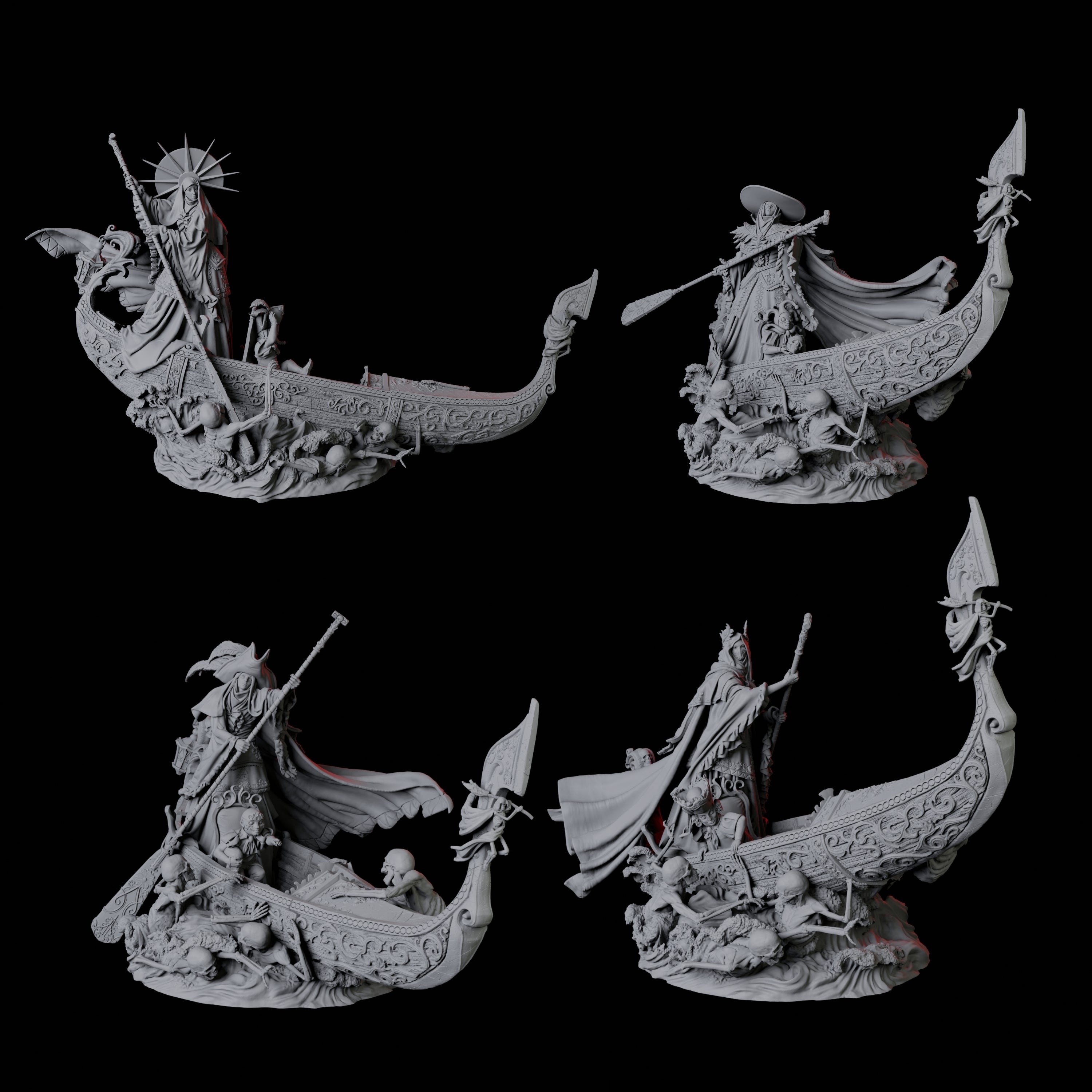 Four Punting Gondoliers of the River Styx Miniature for Dungeons and Dragons, Pathfinder or other TTRPGs
