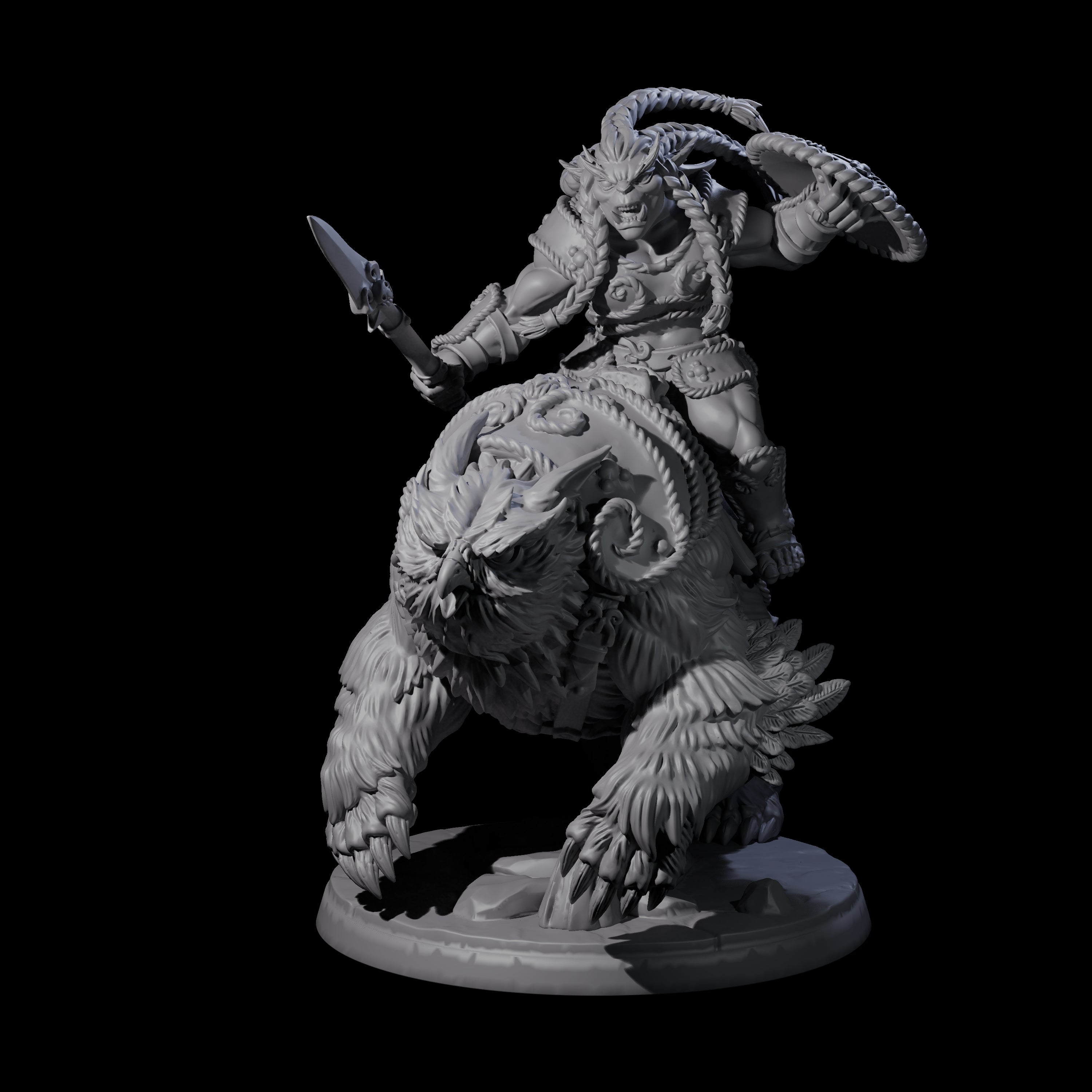 Four Raging Bugbears on Owlbears Miniature for Dungeons and Dragons, Pathfinder or other TTRPGs