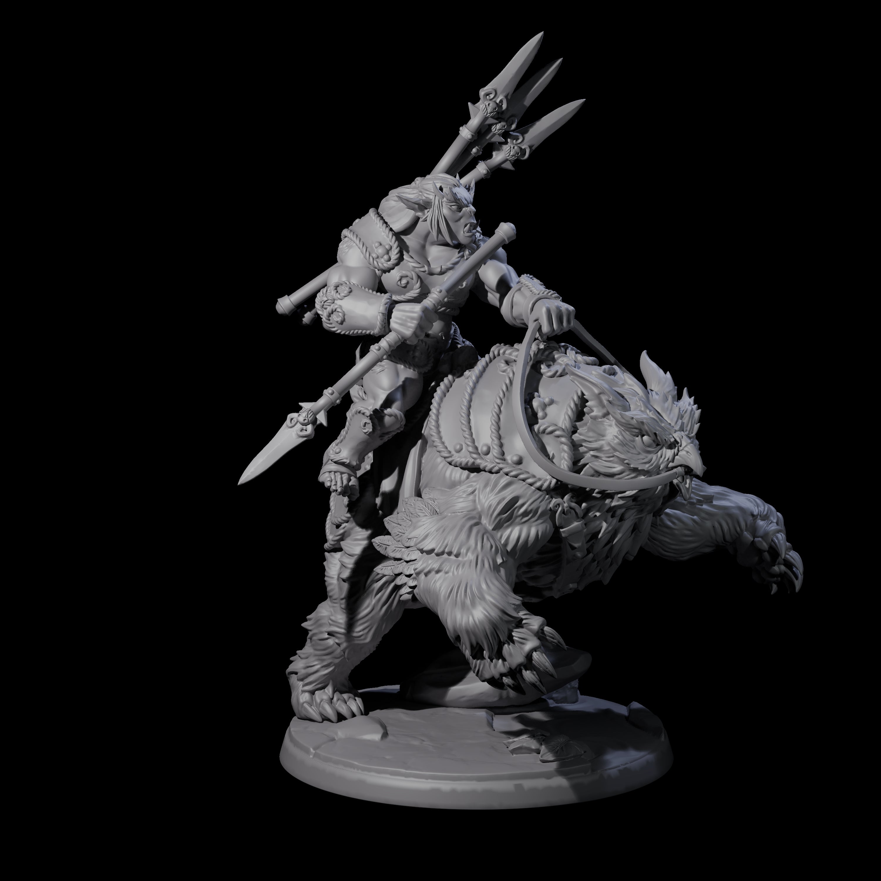 Four Raging Bugbears on Owlbears Miniature for Dungeons and Dragons, Pathfinder or other TTRPGs