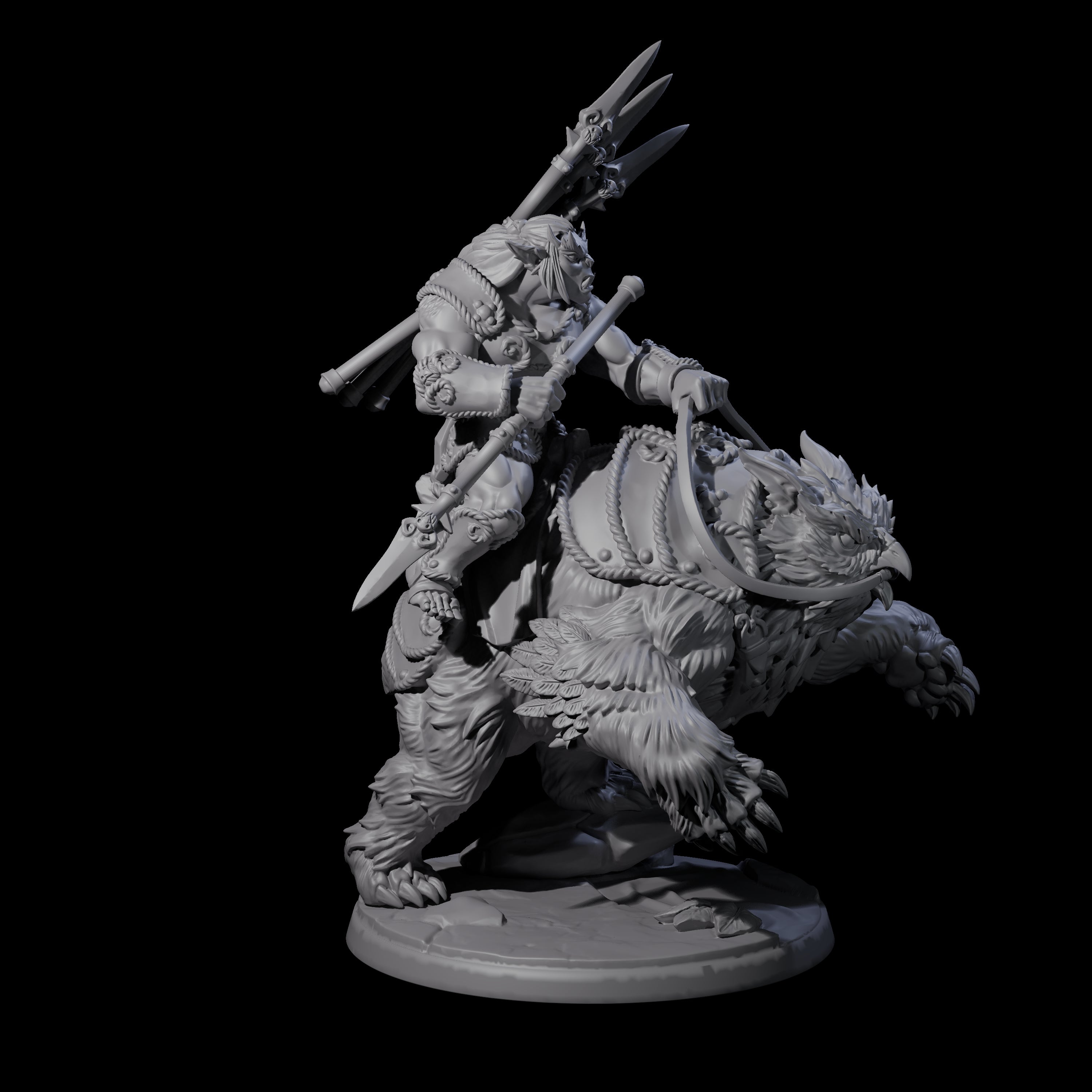 Four Raging Bugbears on Owlbears Miniature for Dungeons and Dragons, Pathfinder or other TTRPGs