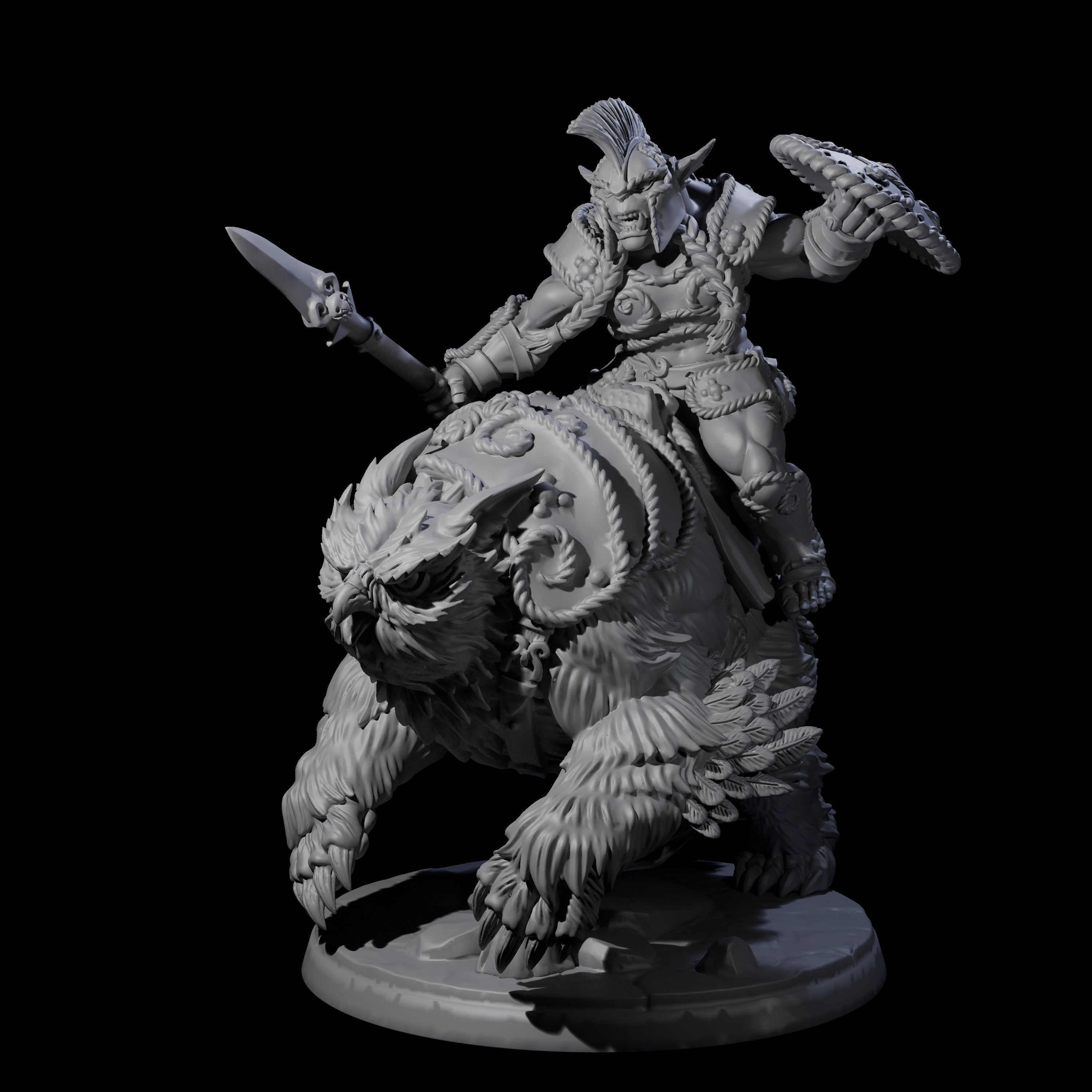 Four Raging Bugbears on Owlbears Miniature for Dungeons and Dragons, Pathfinder or other TTRPGs