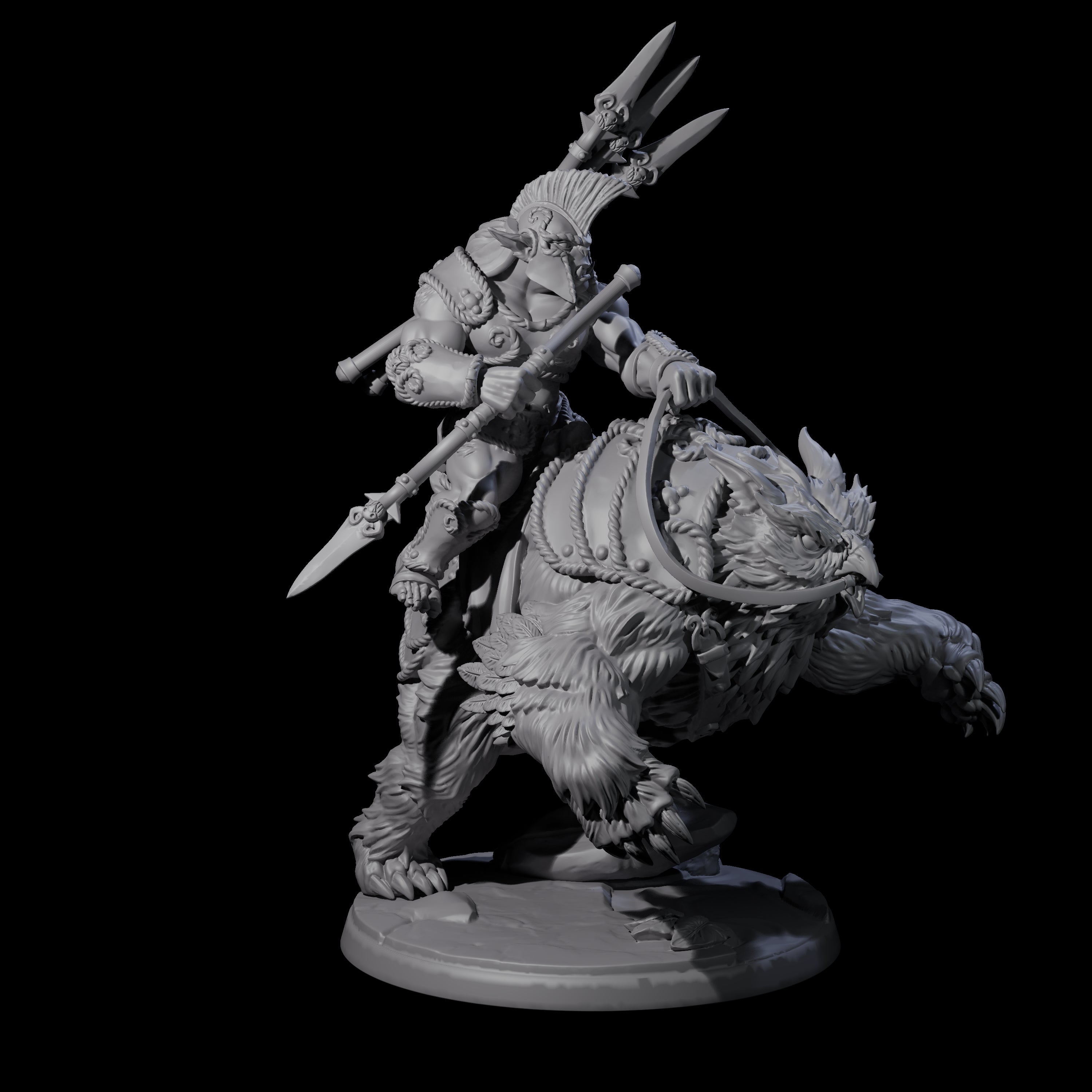 Four Raging Bugbears on Owlbears Miniature for Dungeons and Dragons, Pathfinder or other TTRPGs