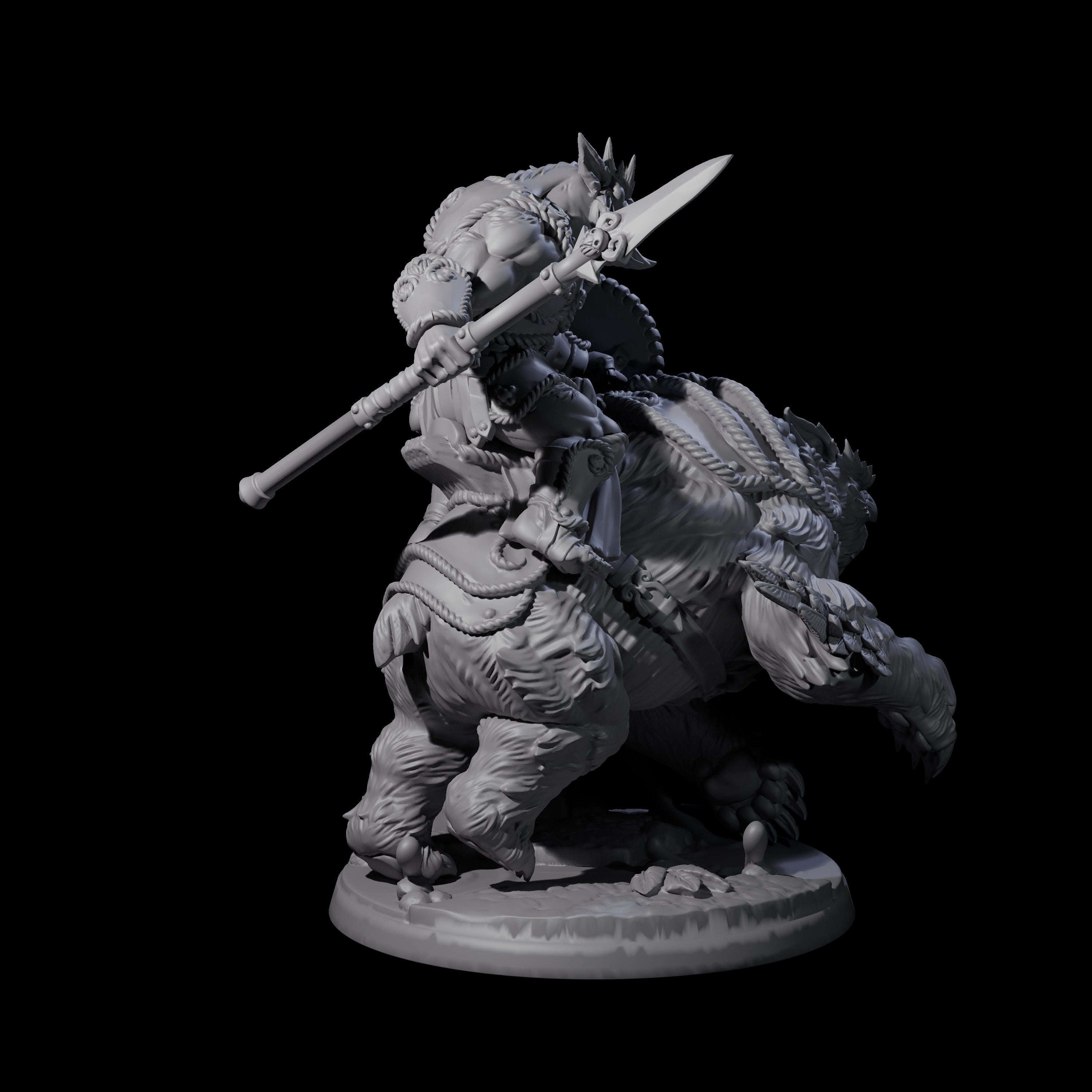 Four Raging Bugbears on Owlbears Miniature for Dungeons and Dragons, Pathfinder or other TTRPGs