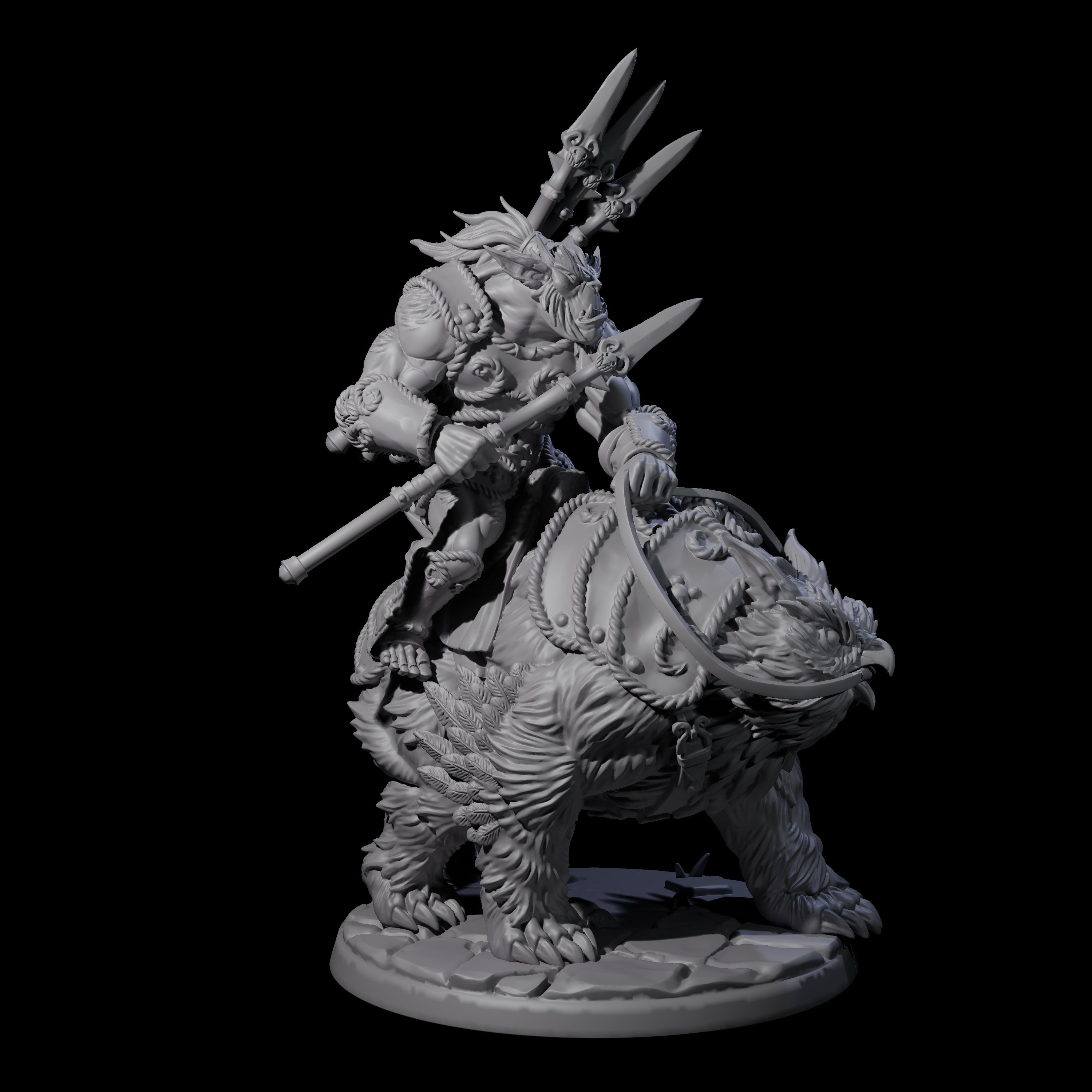 Four Raging Bugbears on Owlbears Miniature for Dungeons and Dragons, Pathfinder or other TTRPGs