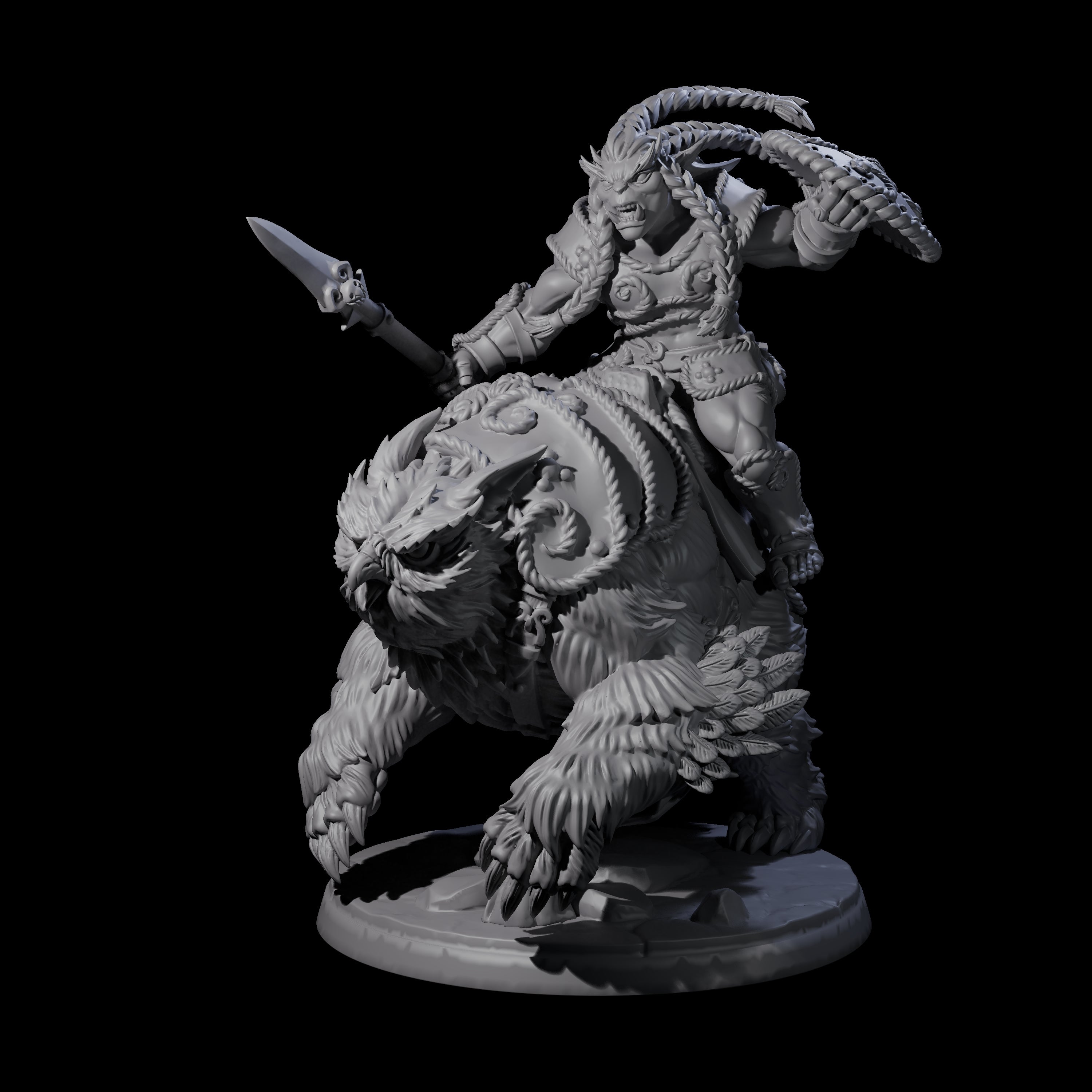 Four Raging Bugbears on Owlbears Miniature for Dungeons and Dragons, Pathfinder or other TTRPGs