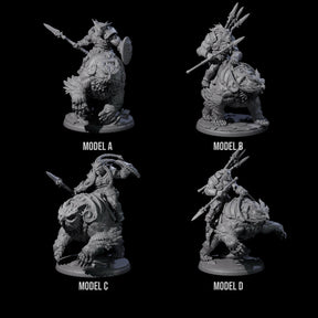 Four Raging Bugbears on Owlbears Miniature for Dungeons and Dragons, Pathfinder or other TTRPGs