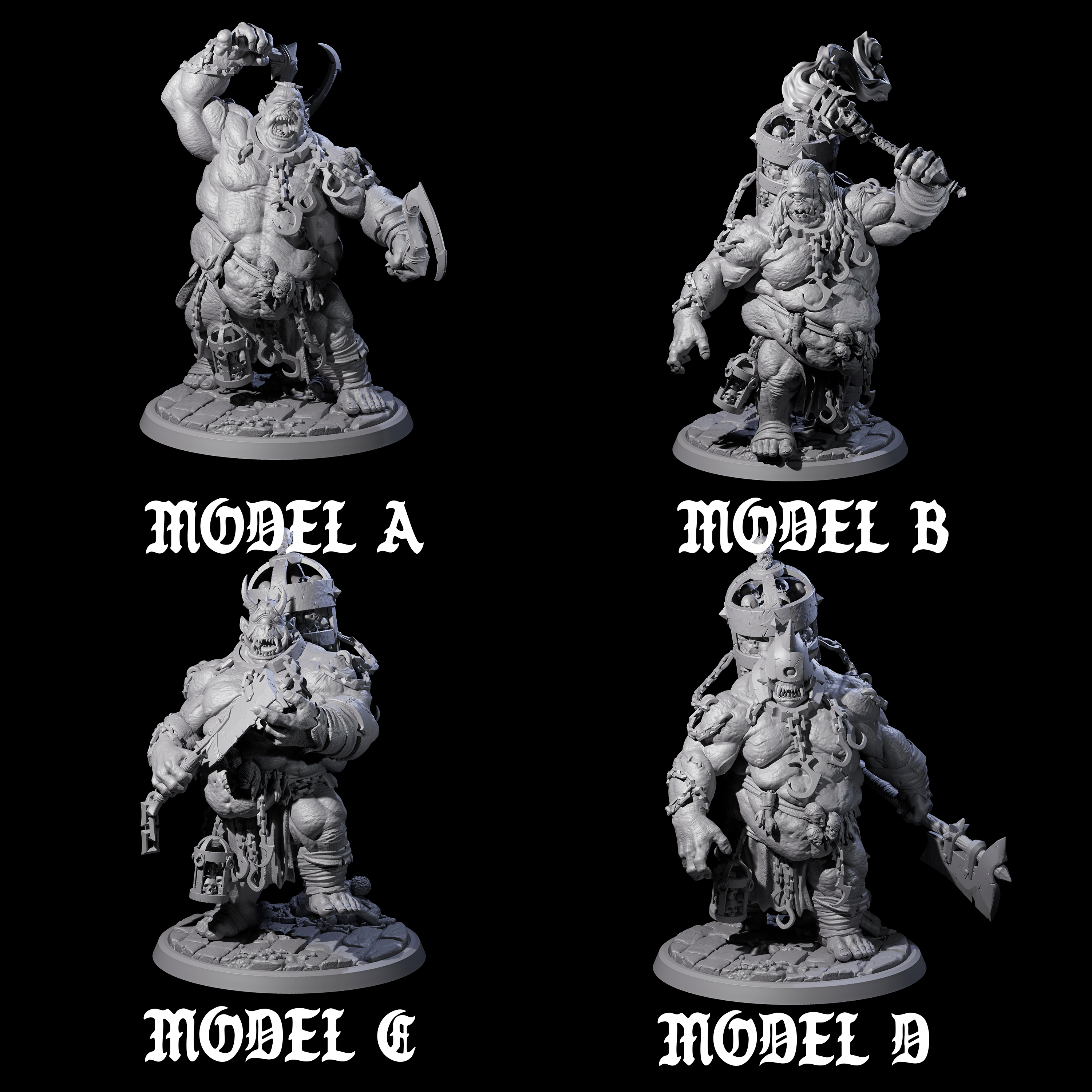 Four Raging Cyclops Miniature for Dungeons and Dragons, Pathfinder or other TTRPGs