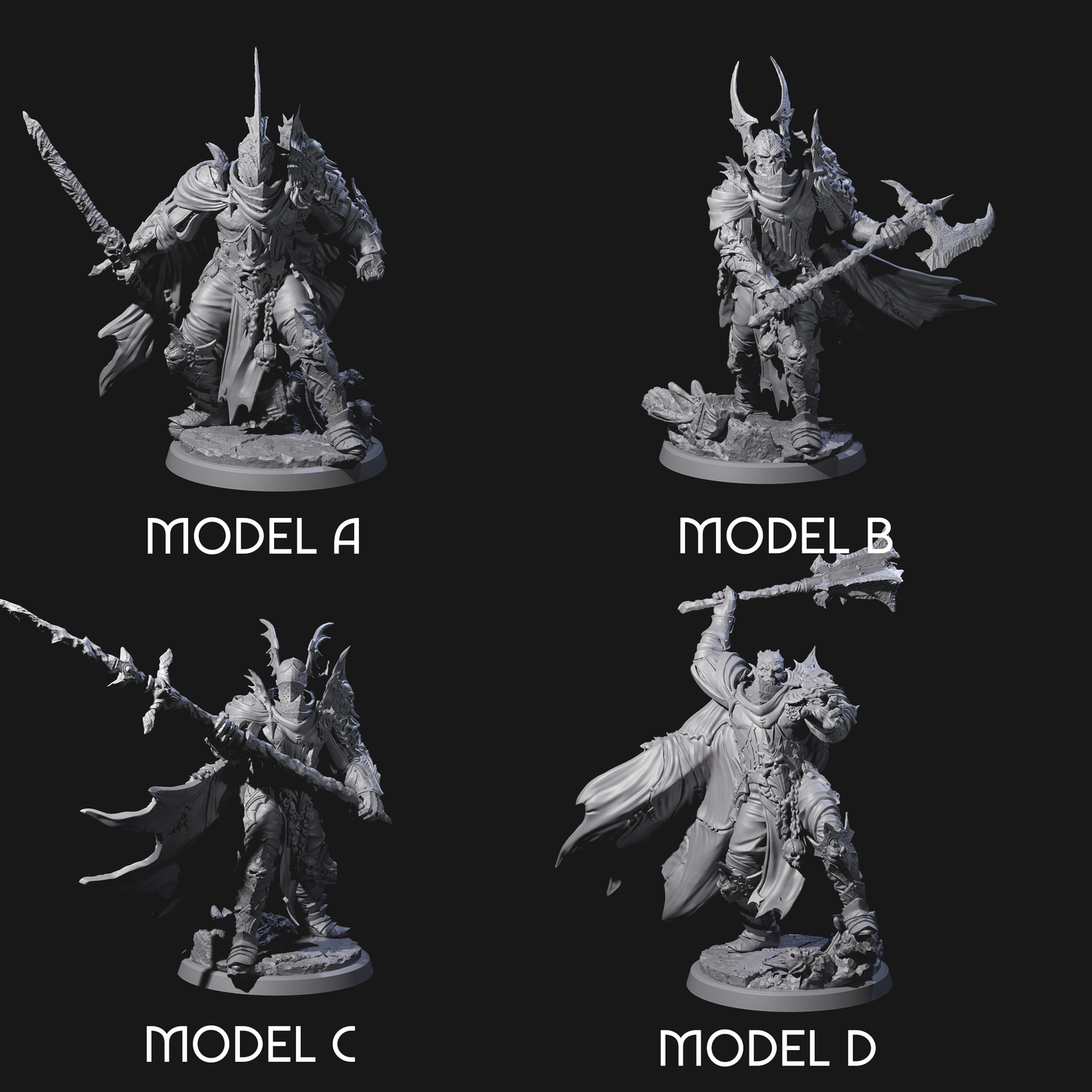 Four Risen Death Knights Miniature for Dungeons and Dragons, Pathfinder or other TTRPGs