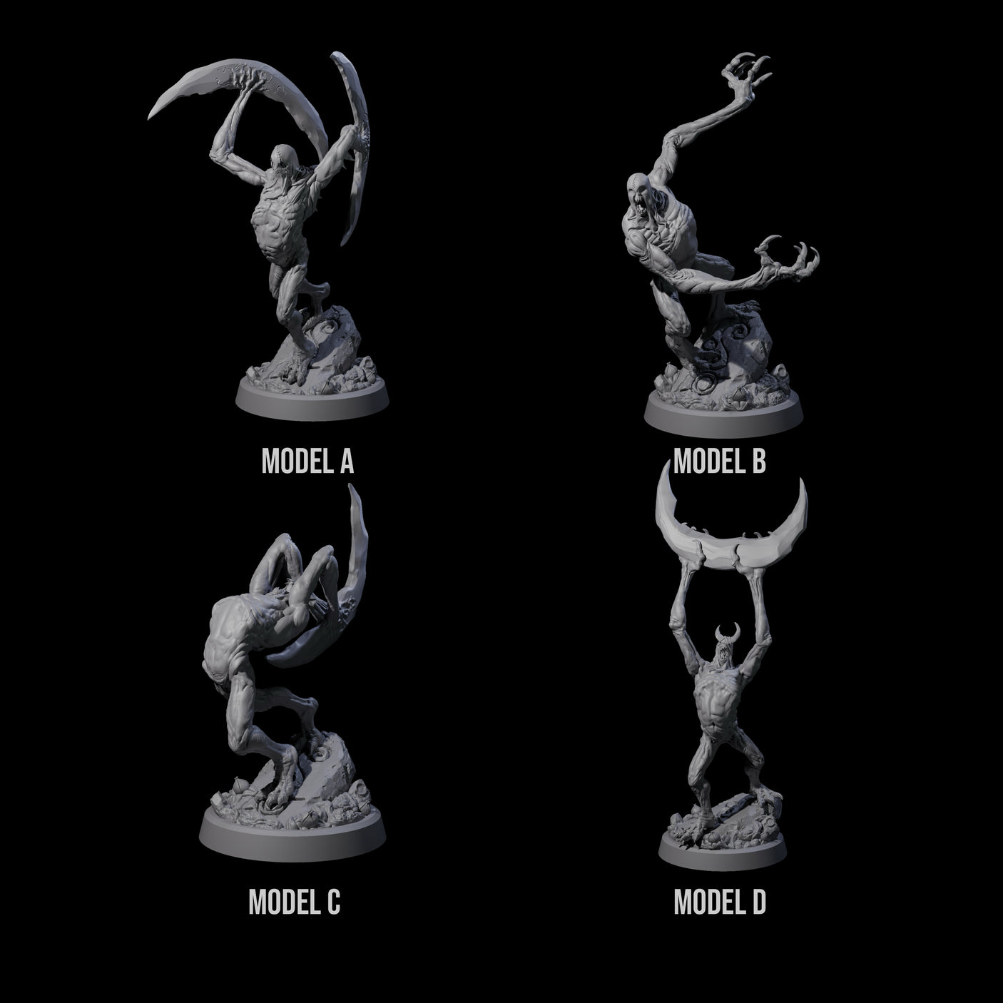 Four Scythe Wielding Velstracs Miniature for Dungeons and Dragons, Pathfinder or other TTRPGs