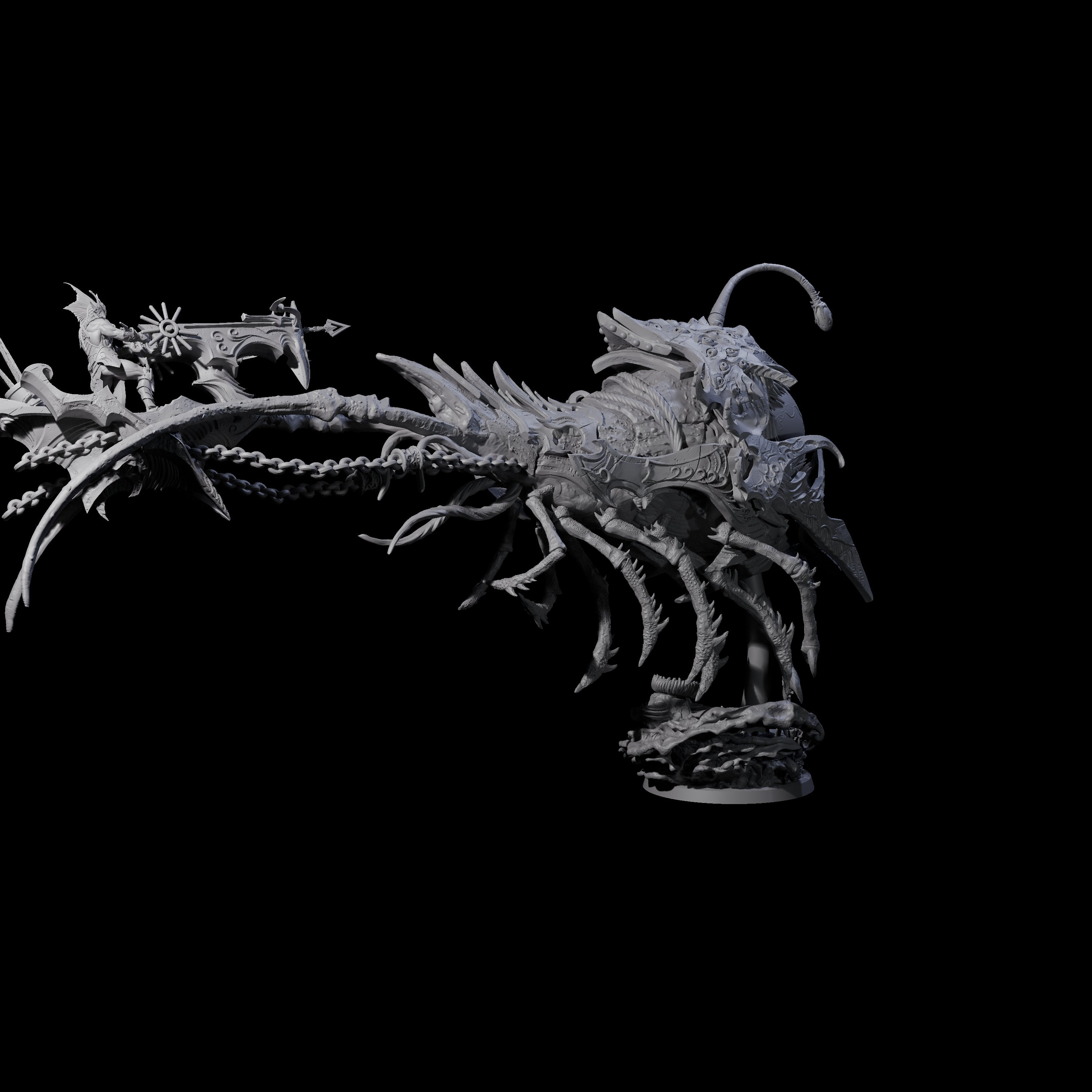 Four Sea Elves Piloting an Abyssal Lanternfish Miniature for Dungeons and Dragons, Pathfinder or other TTRPGs