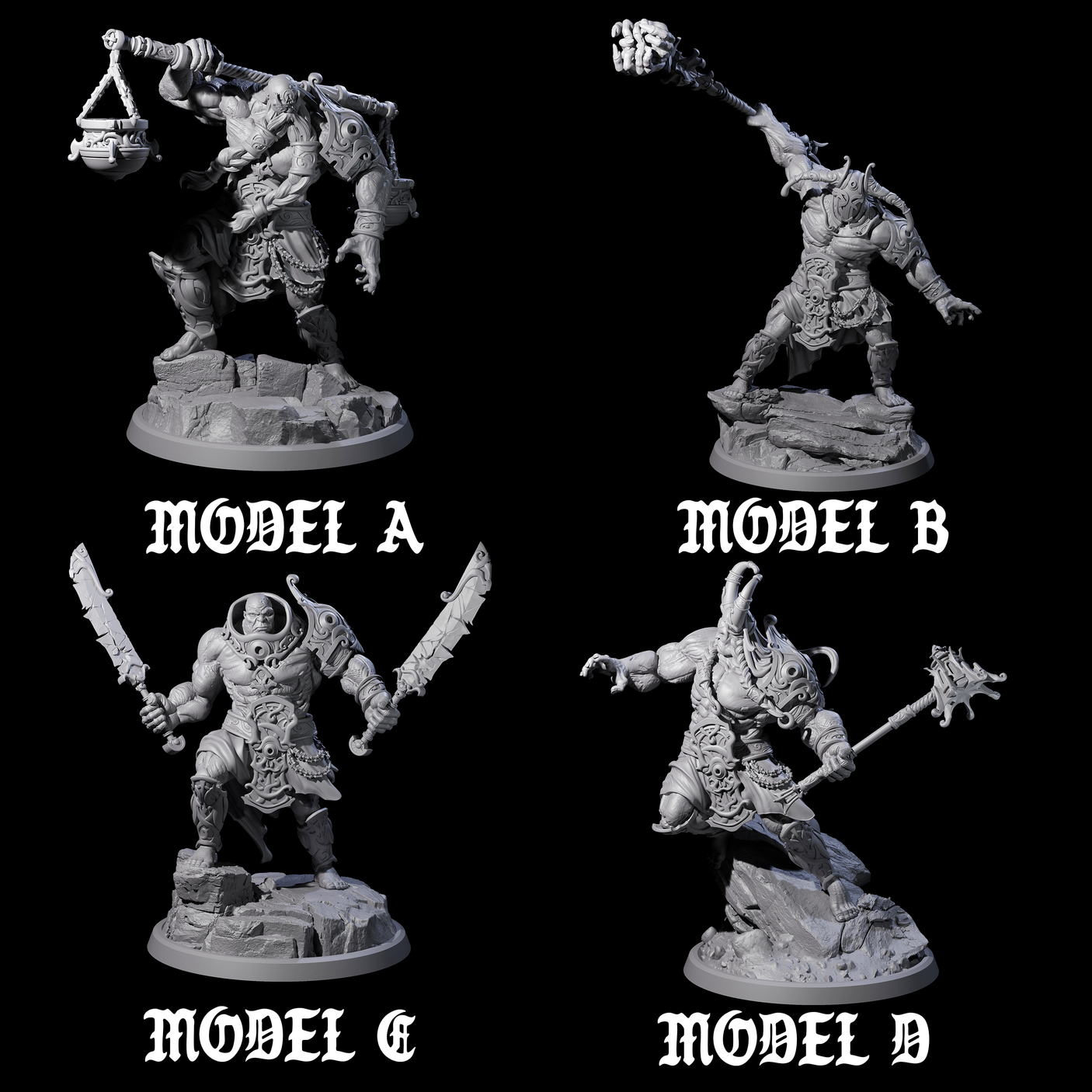 Four Sea Giant Sentinals Miniature for Dungeons and Dragons, Pathfinder or other TTRPGs