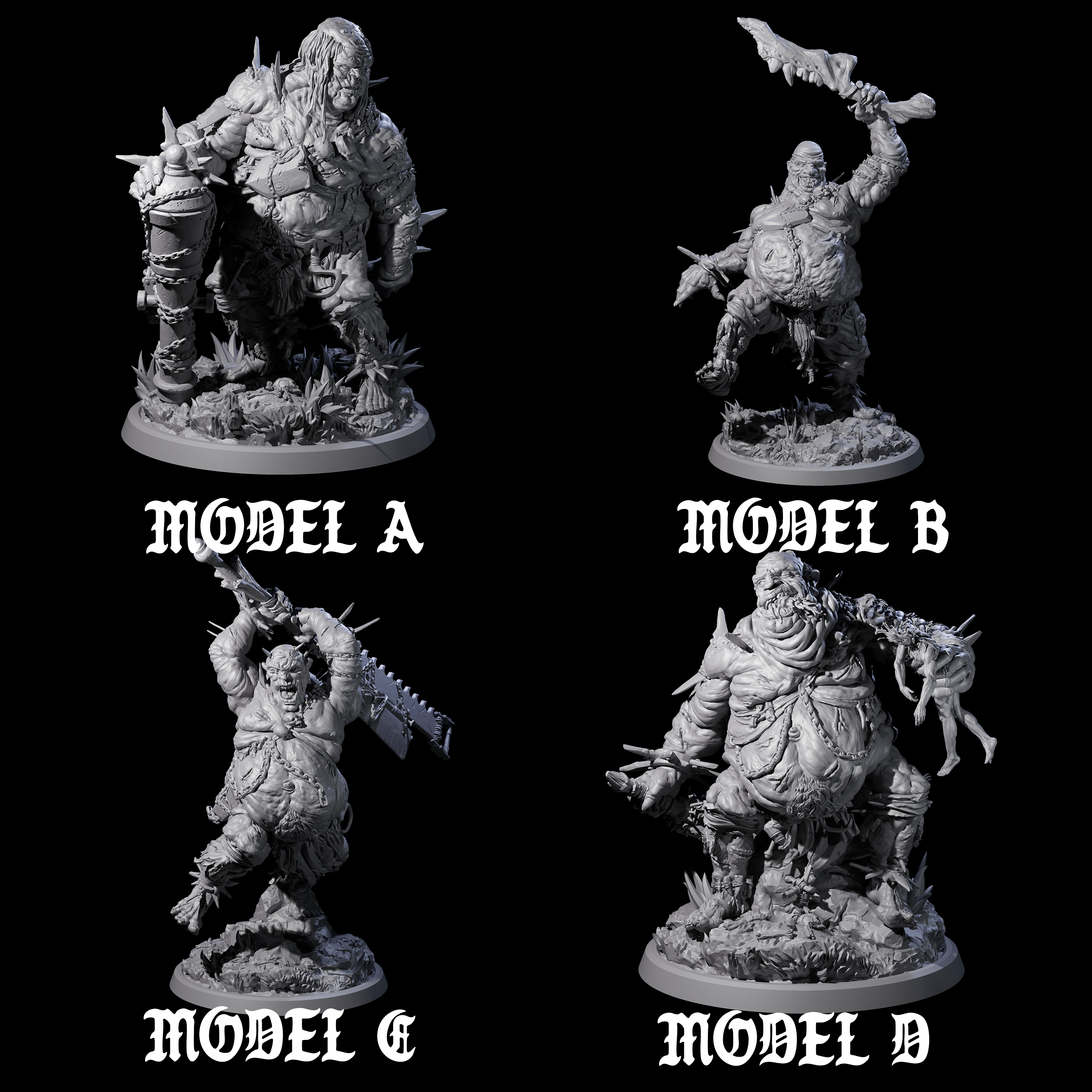 Four Sewn Together Ogre Bashers Miniature for Dungeons and Dragons, Pathfinder or other TTRPGs
