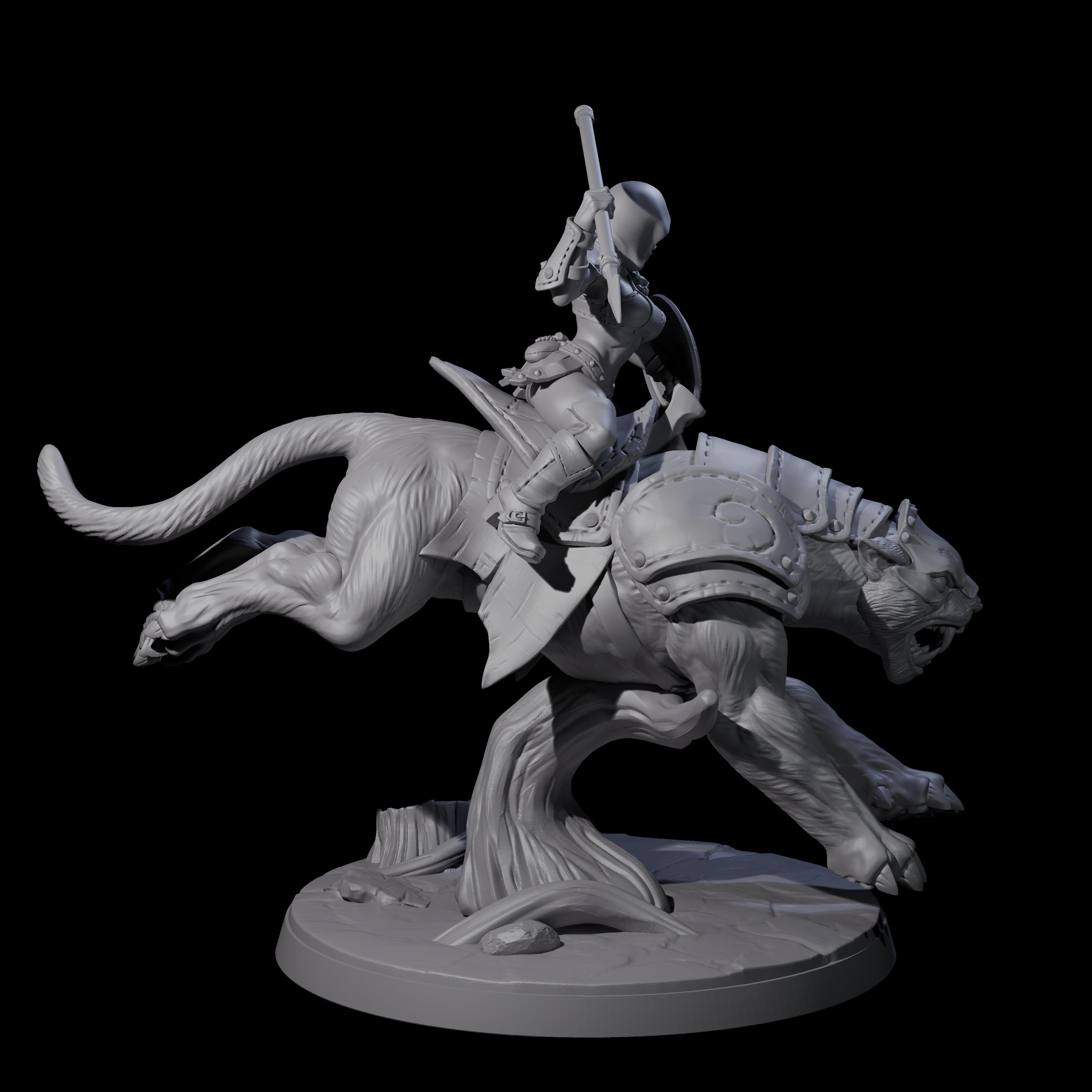 Four Shadowy Assassin Sisters riding Panthers