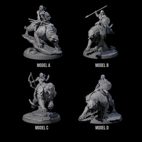 Four Shadowy Assassin Sisters riding Panthers Miniature for Dungeons and Dragons, Pathfinder or other TTRPGs