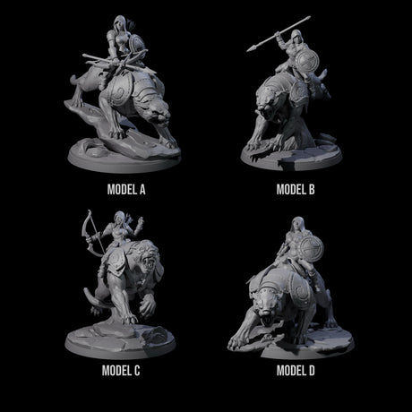 Four Shadowy Assassin Sisters riding Panthers Miniature for Dungeons and Dragons, Pathfinder or other TTRPGs