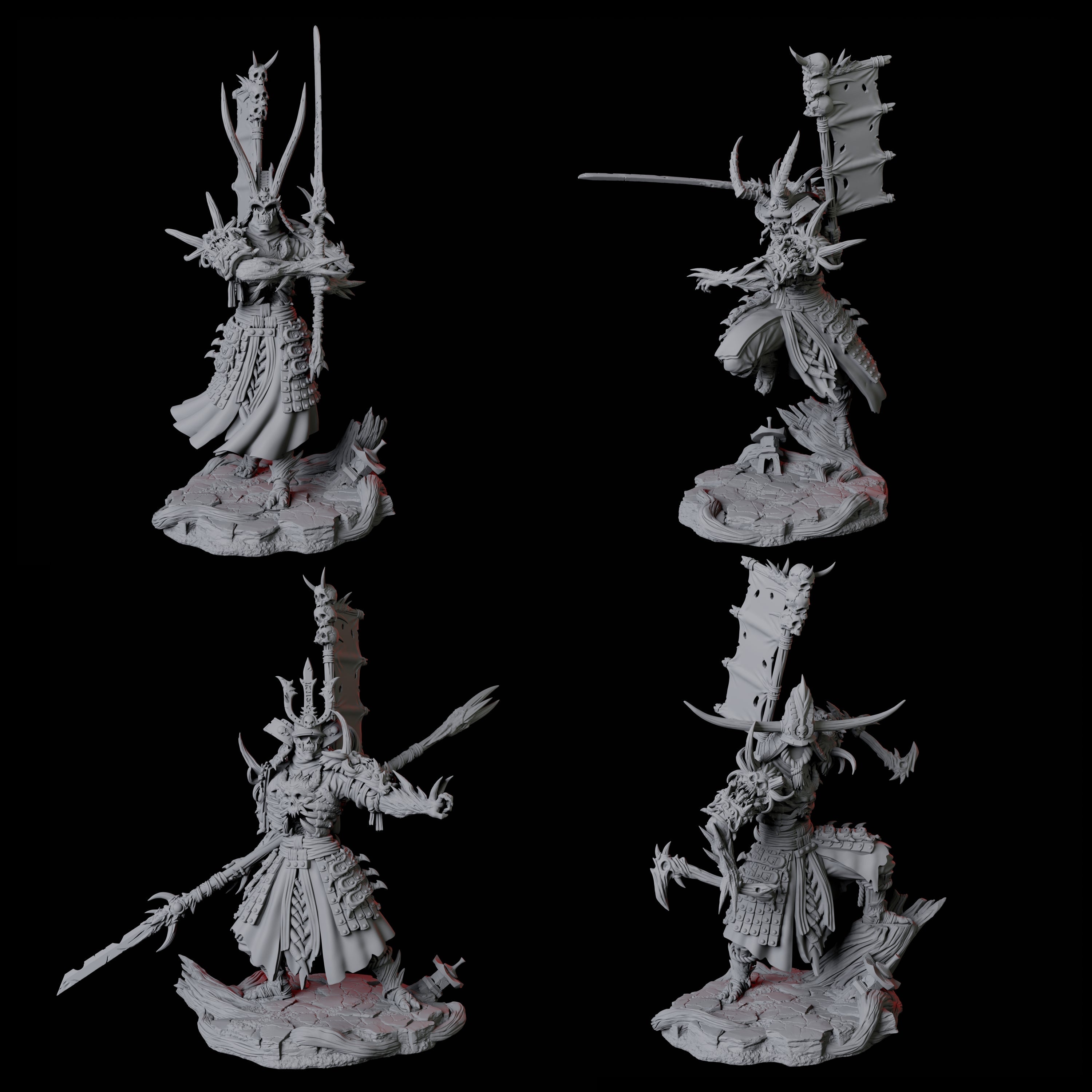 Four Skeletal Undead Samurai Miniature for Dungeons and Dragons, Pathfinder or other TTRPGs