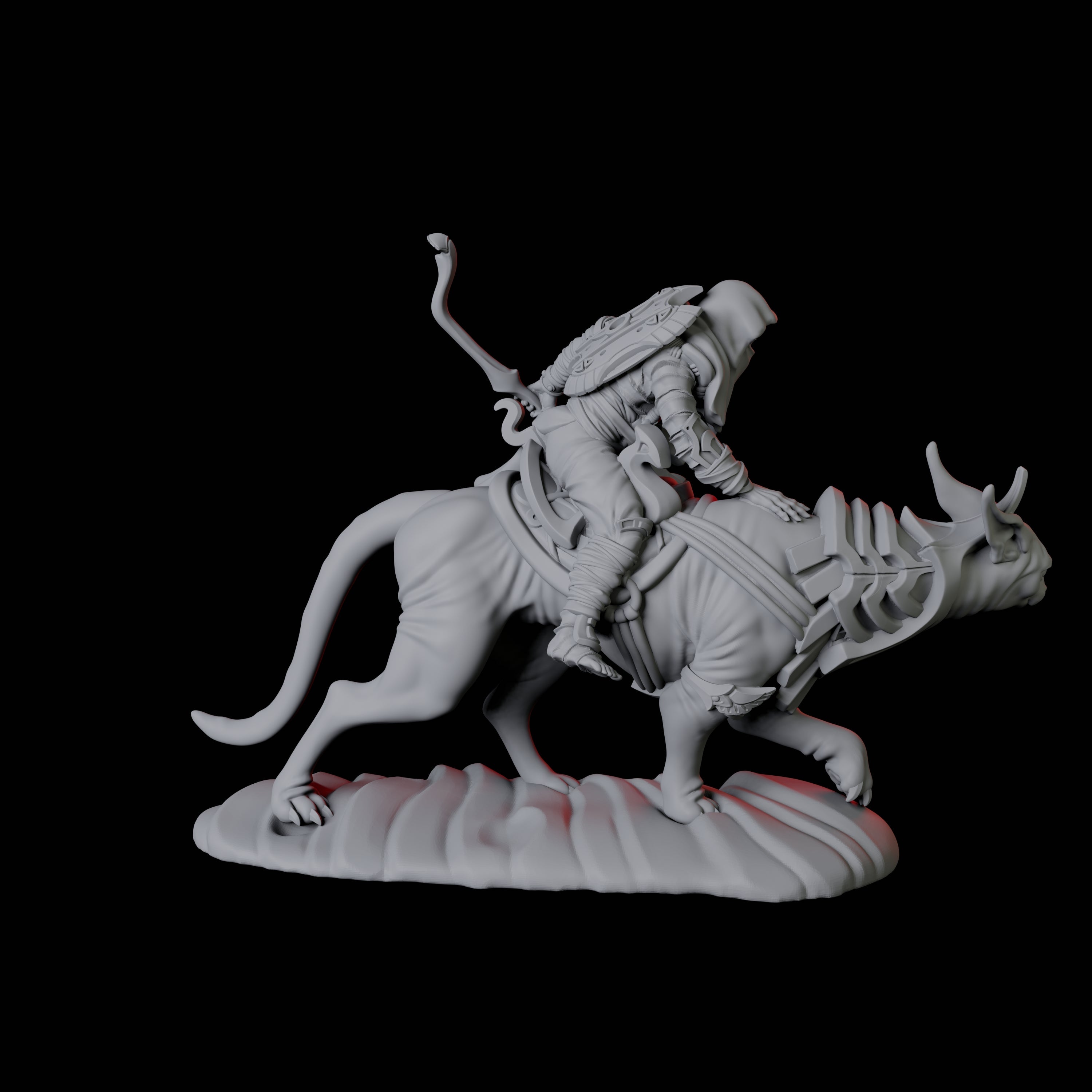 Four Skeletons riding large sphinx cats Miniature for Dungeons and Dragons, Pathfinder or other TTRPGs