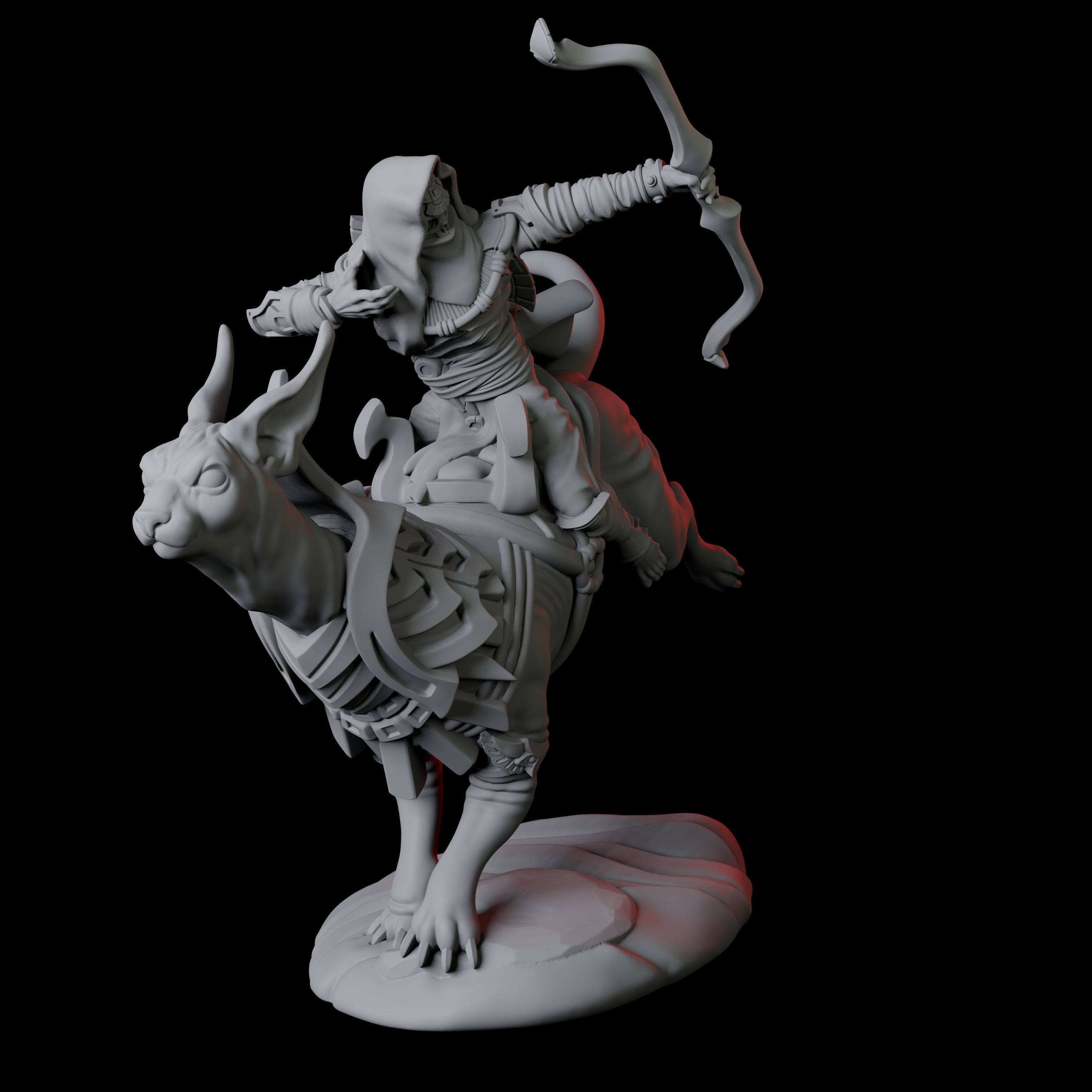 Four Skeletons riding large sphinx cats Miniature for Dungeons and Dragons, Pathfinder or other TTRPGs