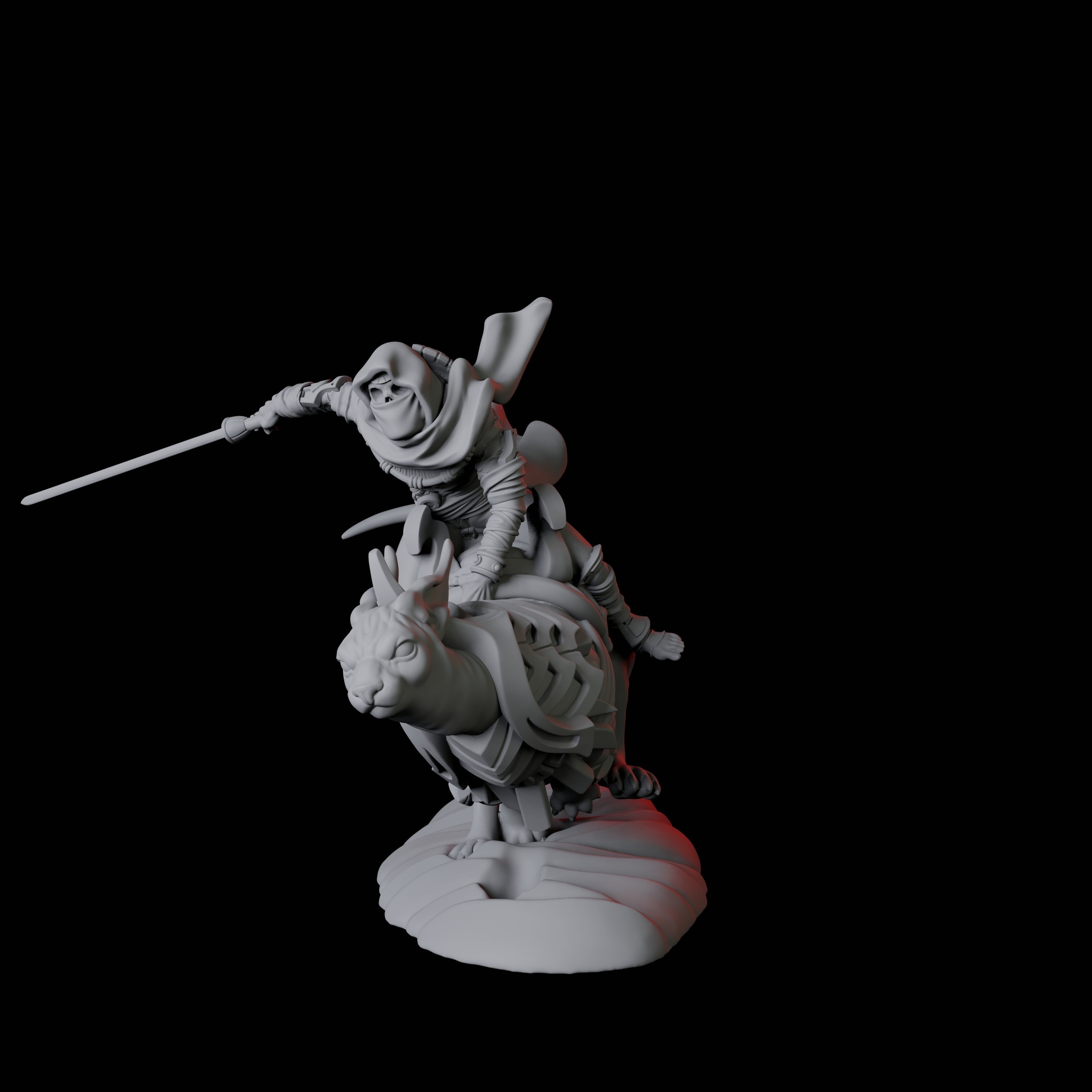 Four Skeletons riding large sphinx cats Miniature for Dungeons and Dragons, Pathfinder or other TTRPGs