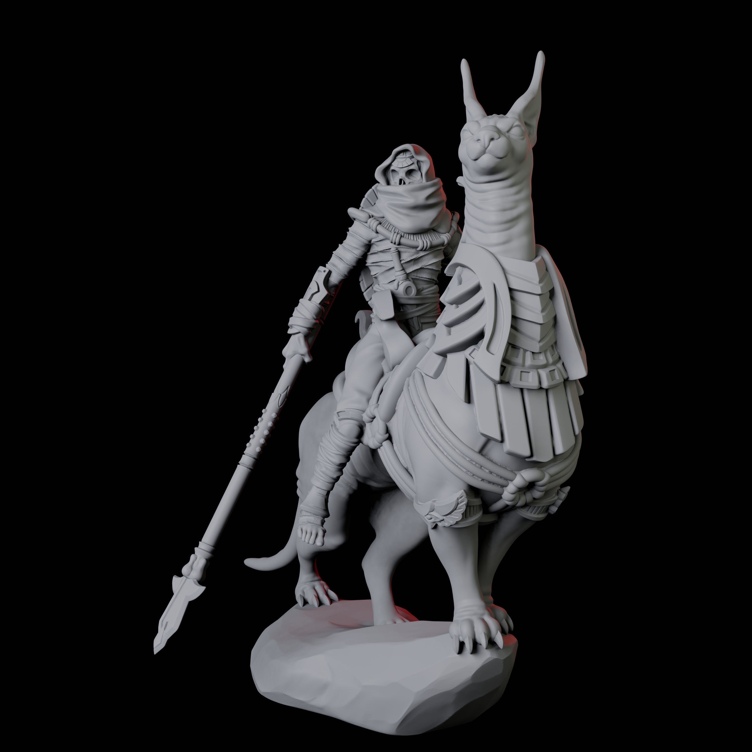 Four Skeletons riding large sphinx cats Miniature for Dungeons and Dragons, Pathfinder or other TTRPGs