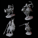 Four Skeletons riding large sphinx cats Miniature for Dungeons and Dragons, Pathfinder or other TTRPGs