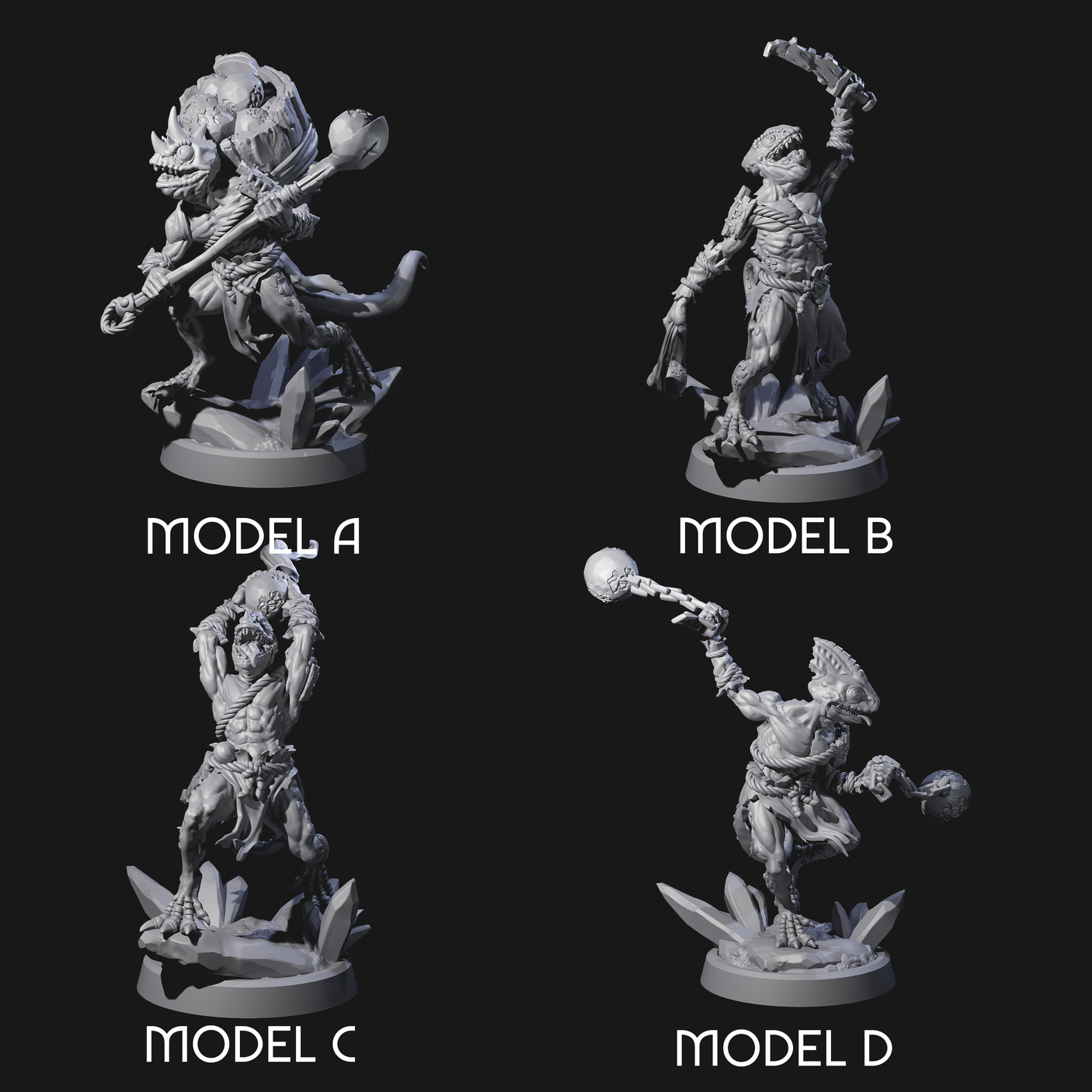 Four Slimy Troglodyte Cultists Miniature for Dungeons and Dragons, Pathfinder or other TTRPGs