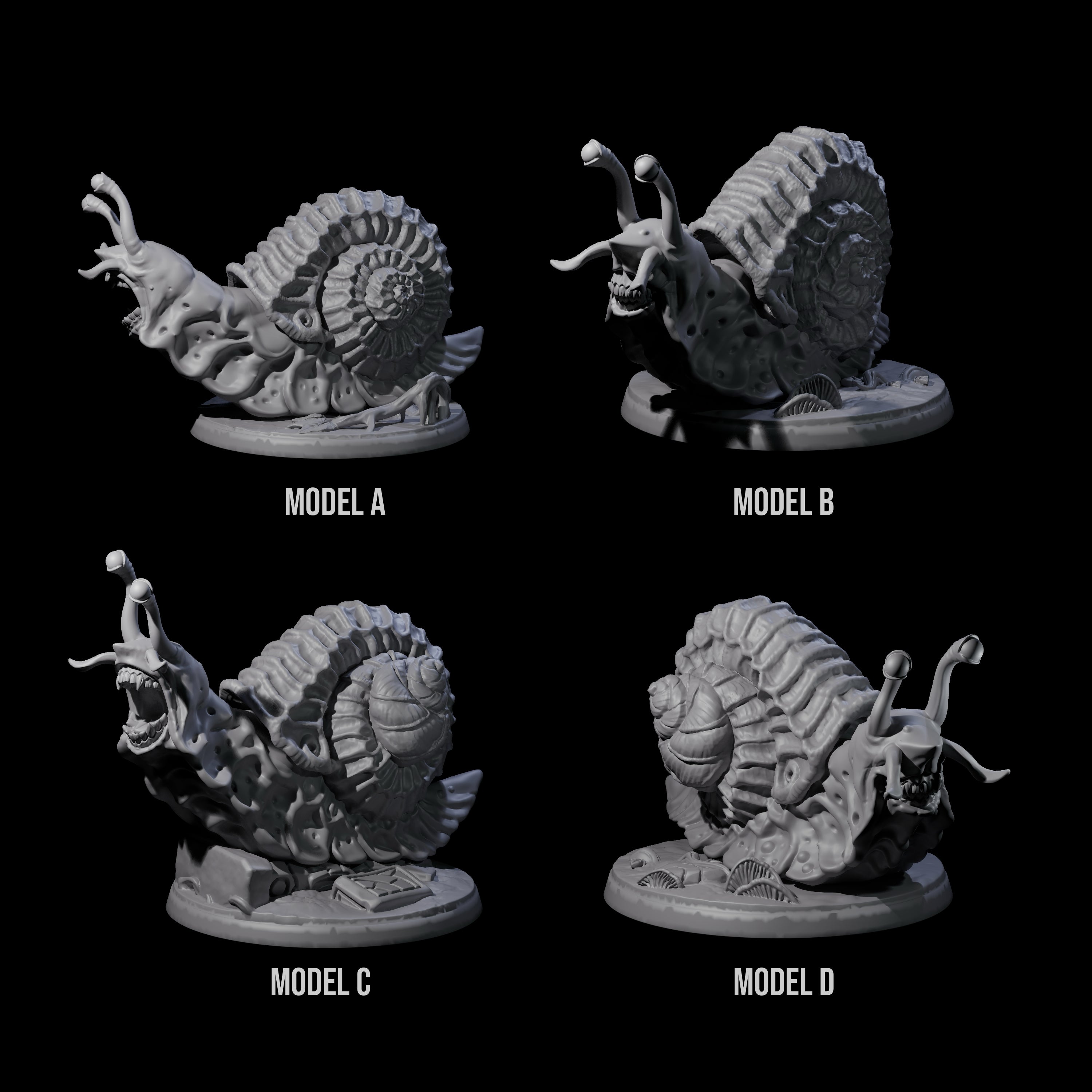 Four Sluggish Giant Snails Miniature for Dungeons and Dragons, Pathfinder or other TTRPGs