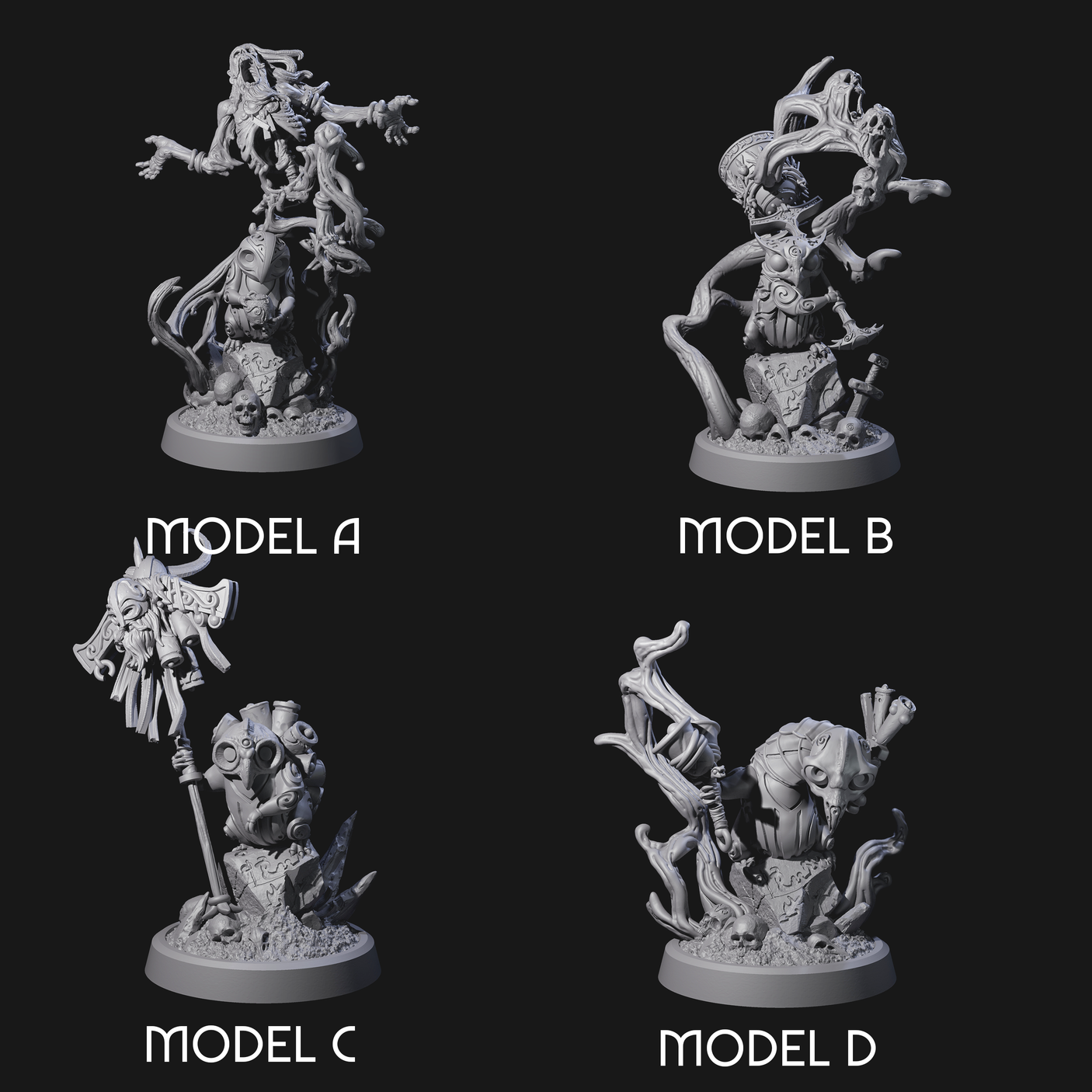 Four Small Owl-like Kenku Shamans Miniature for Dungeons and Dragons, Pathfinder or other TTRPGs
