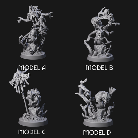 Four Small Owl-like Kenku Shamans Miniature for Dungeons and Dragons, Pathfinder or other TTRPGs