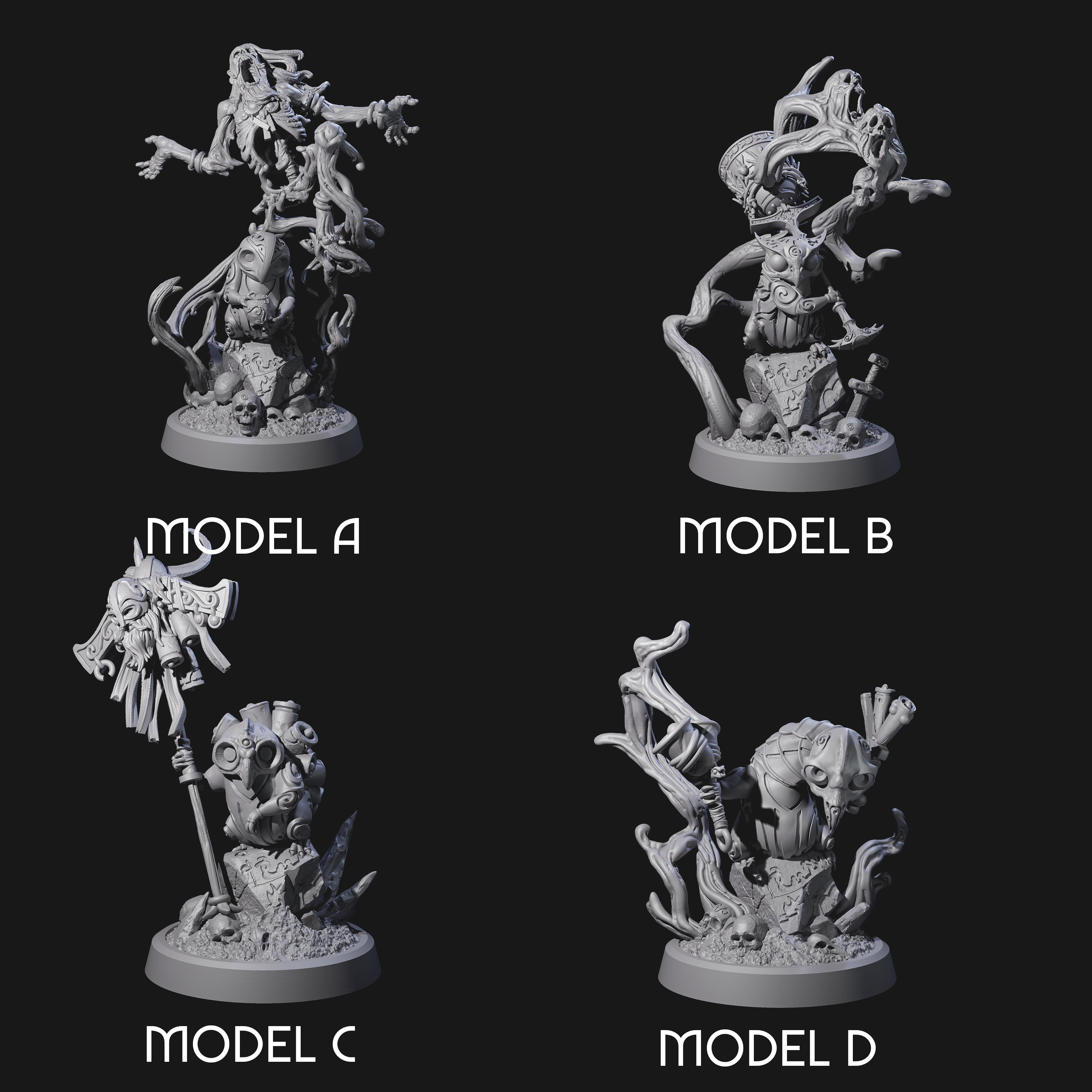 Four Small Owl-like Kenku Shamans Miniature for Dungeons and Dragons, Pathfinder or other TTRPGs