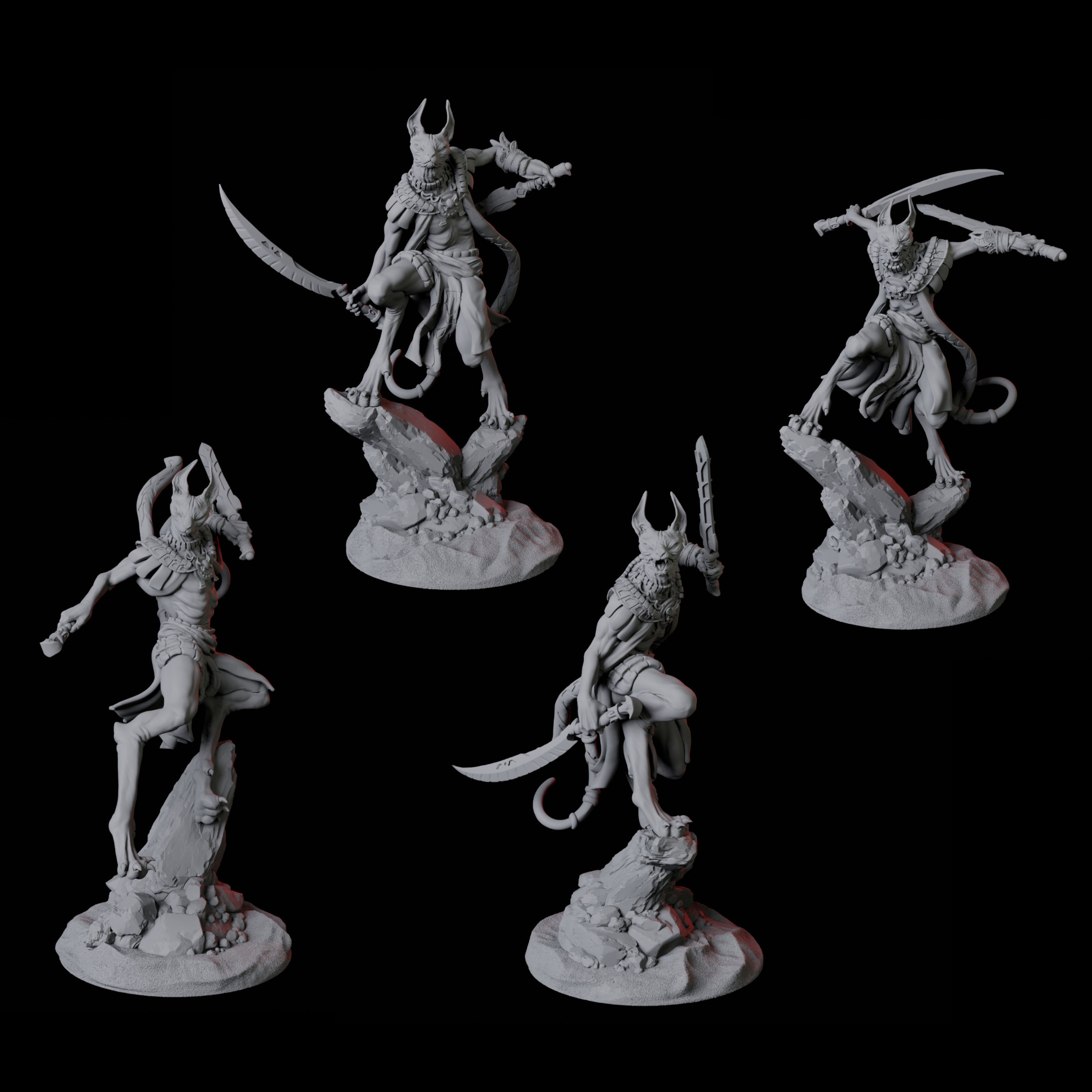 Four Sphinx Tabaxi Warriors Miniature for Dungeons and Dragons, Pathfinder or other TTRPGs