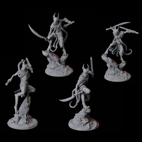 Four Sphinx Tabaxi Warriors Miniature for Dungeons and Dragons, Pathfinder or other TTRPGs