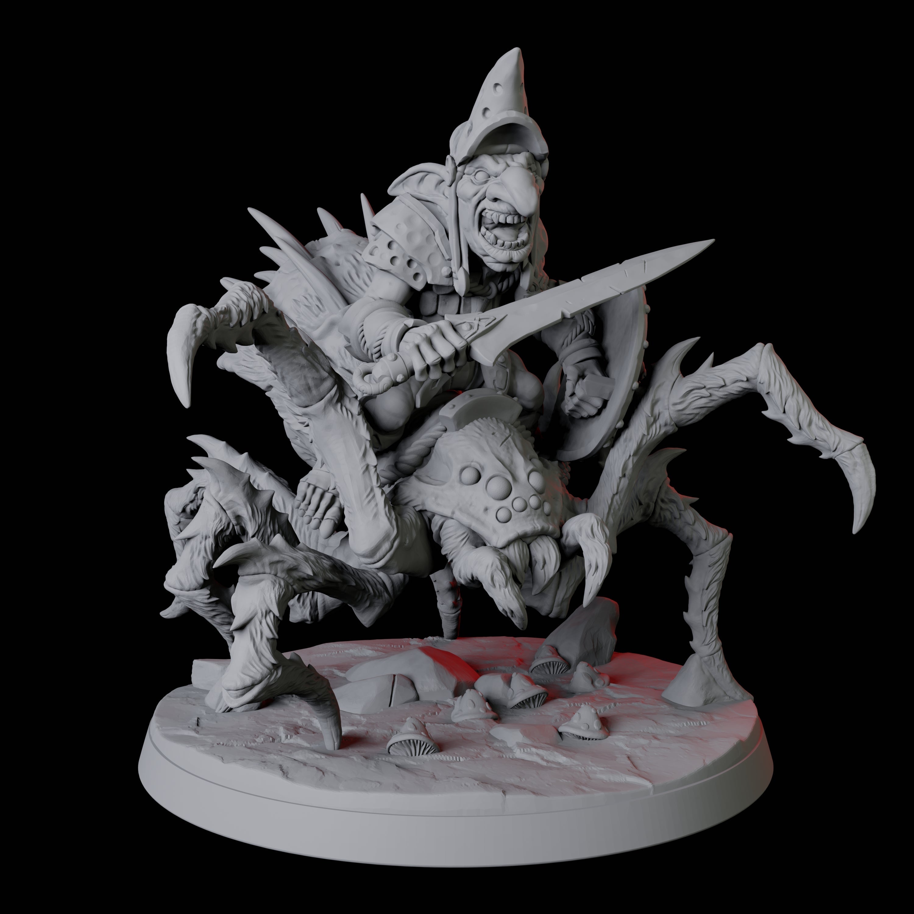 Four Spider Mounted Goblin Riders Miniature for Dungeons and Dragons, Pathfinder or other TTRPGs