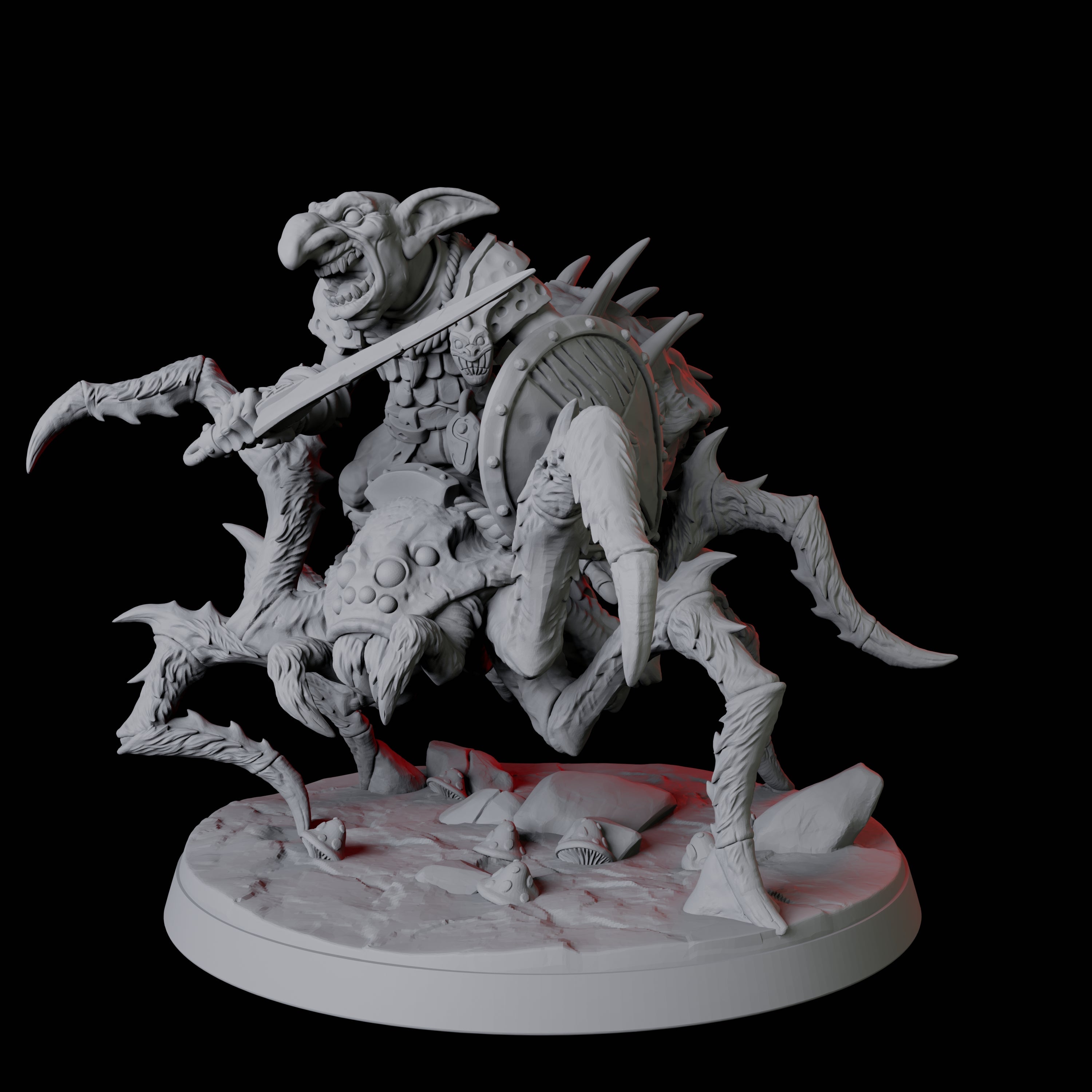 Four Spider Mounted Goblin Riders Miniature for Dungeons and Dragons, Pathfinder or other TTRPGs