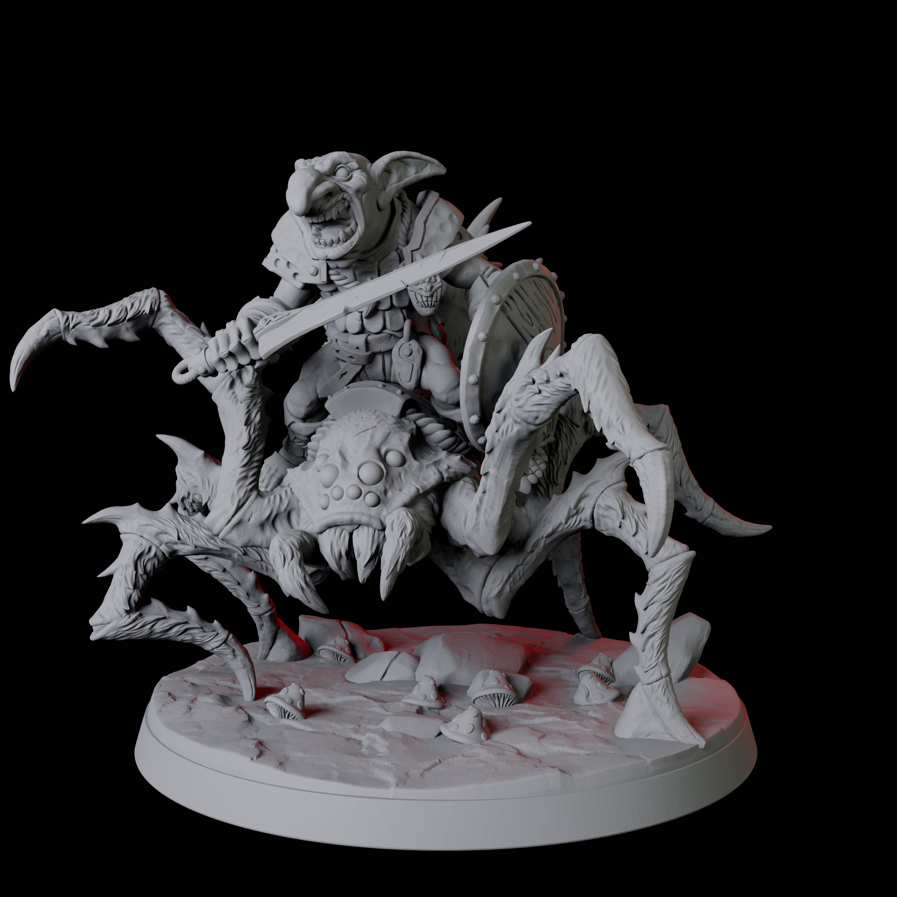 Four Spider Mounted Goblin Riders Miniature for Dungeons and Dragons, Pathfinder or other TTRPGs