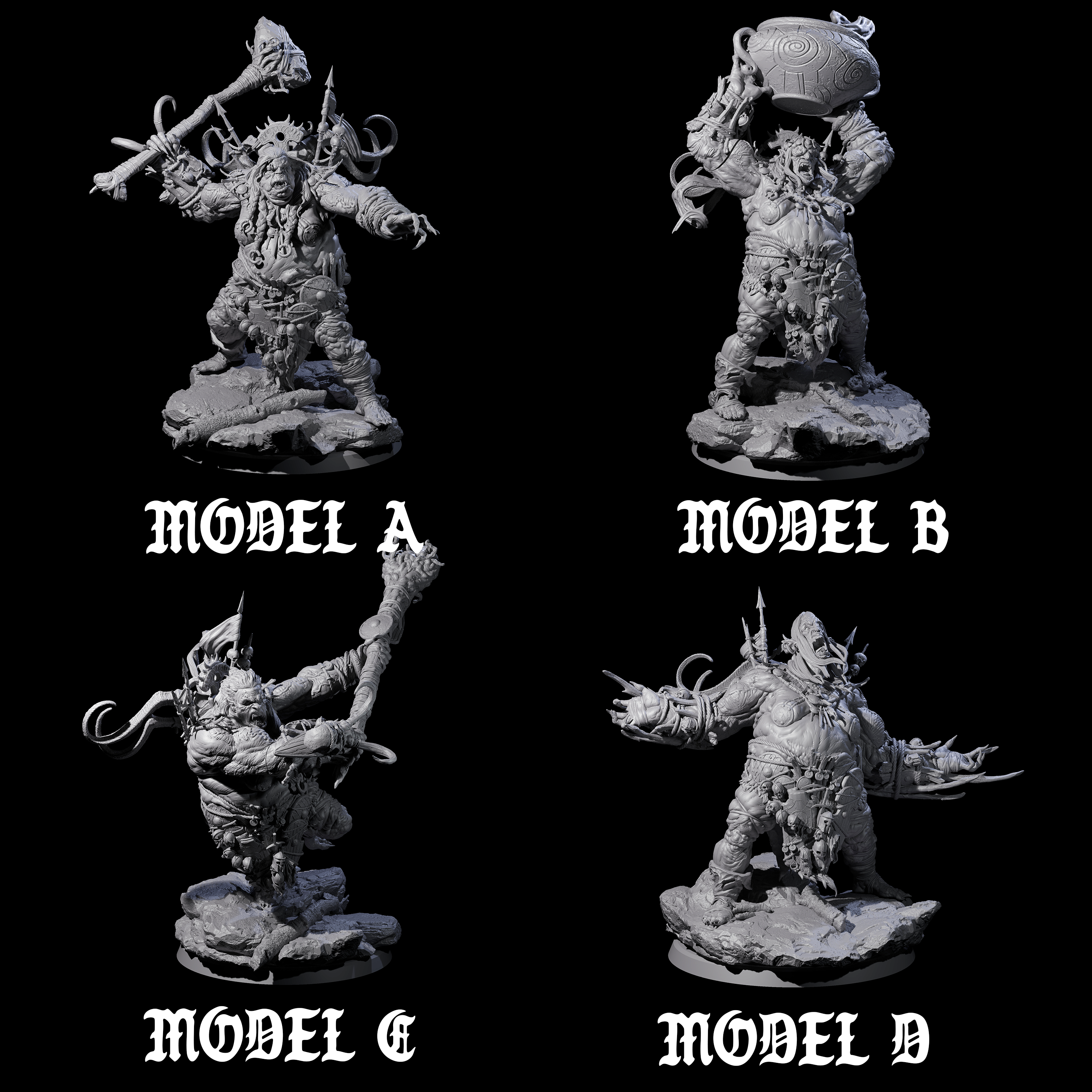 Four Spiky Hill Giant Matrons Miniature for Dungeons and Dragons, Pathfinder or other TTRPGs