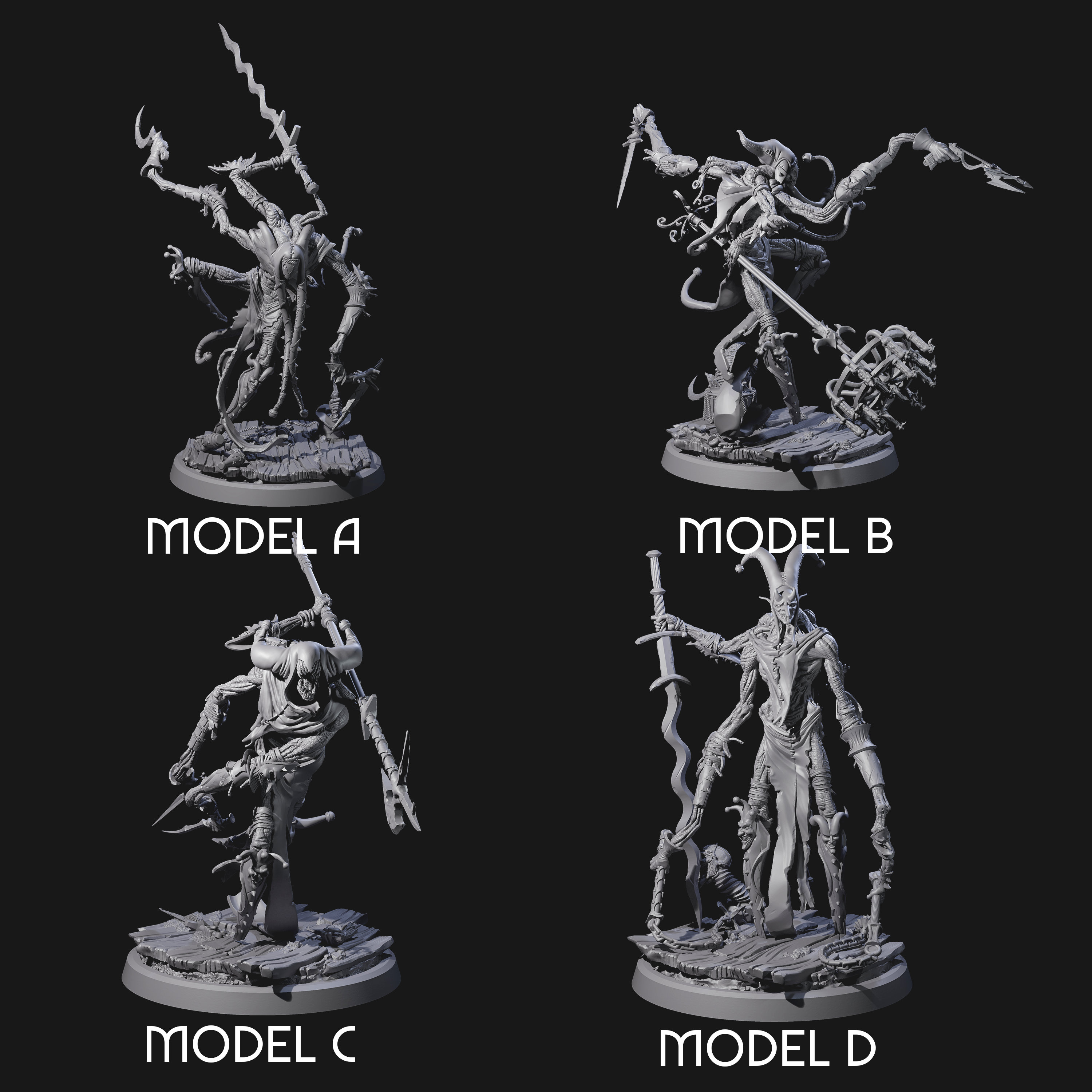 Four Spindly Marilith Assassins Miniature for Dungeons and Dragons, Pathfinder or other TTRPGs