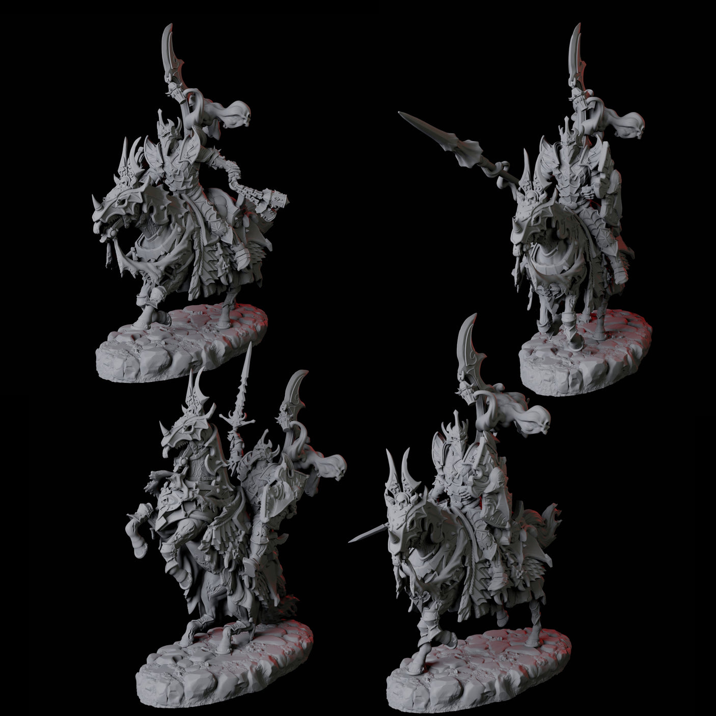 Four Stalking Mounted Revenants Miniature for Dungeons and Dragons, Pathfinder or other TTRPGs