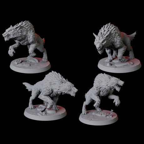 Four Stalking Wolves Miniature for Dungeons and Dragons, Pathfinder or other TTRPGs