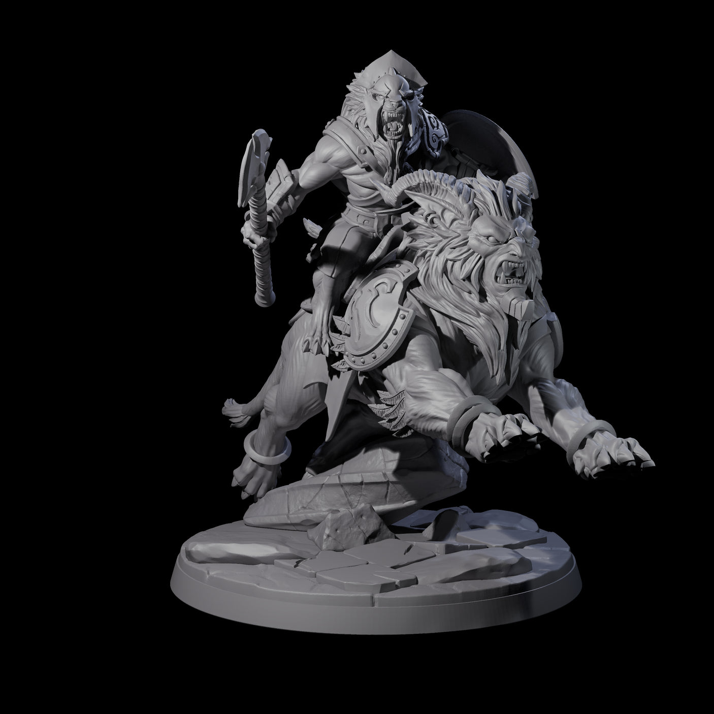 Four Storming Leonin Cavalry Miniature for Dungeons and Dragons, Pathfinder or other TTRPGs