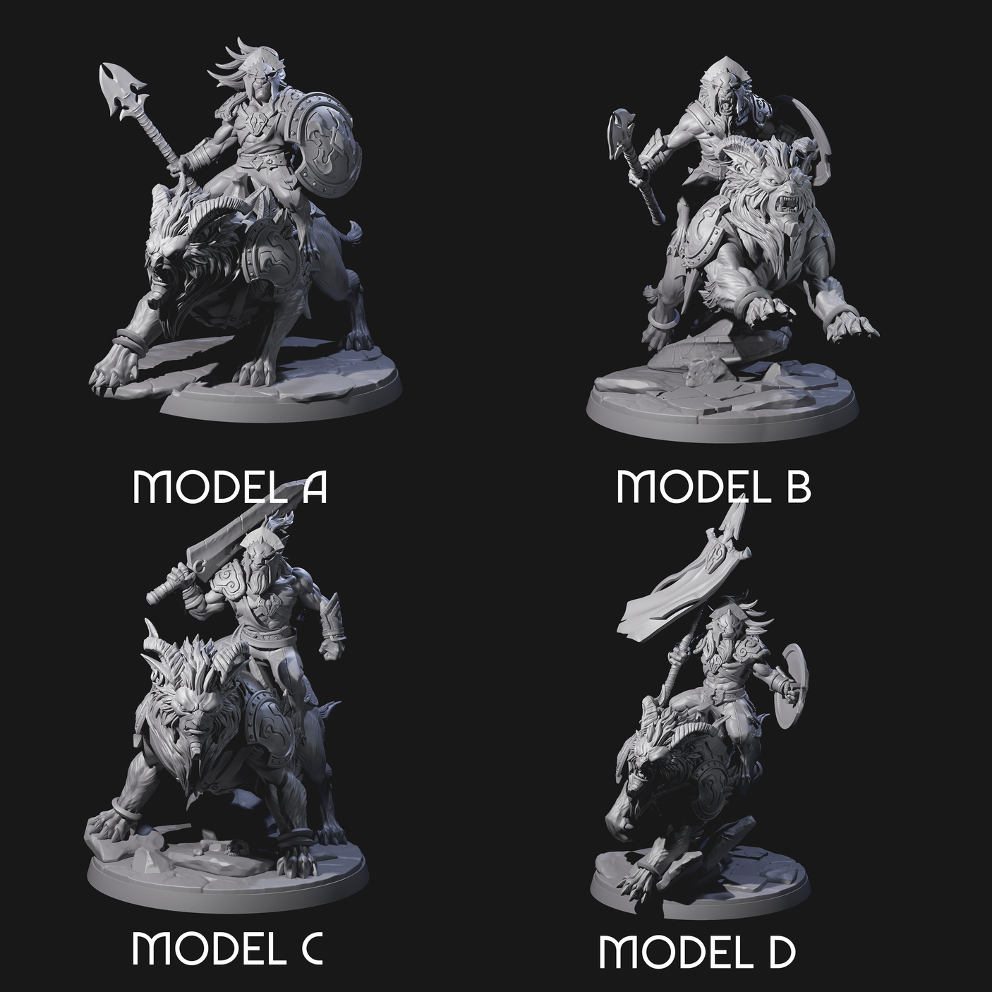 Four Storming Leonin Cavalry Miniature for Dungeons and Dragons, Pathfinder or other TTRPGs