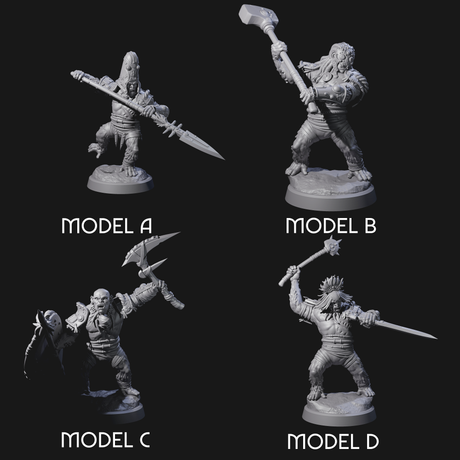 Four Striking Furry Orcs Miniature for Dungeons and Dragons, Pathfinder or other TTRPGs