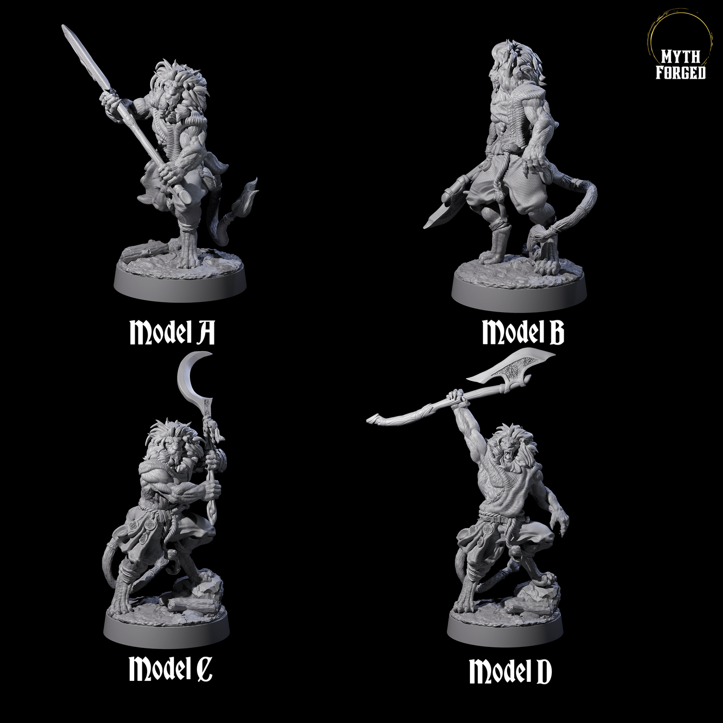 Four Striking Leonin Warblades Miniature for Dungeons and Dragons, Pathfinder or other TTRPGs