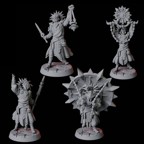 Four Sun Worshipping Cultists Miniature for Dungeons and Dragons, Pathfinder or other TTRPGs